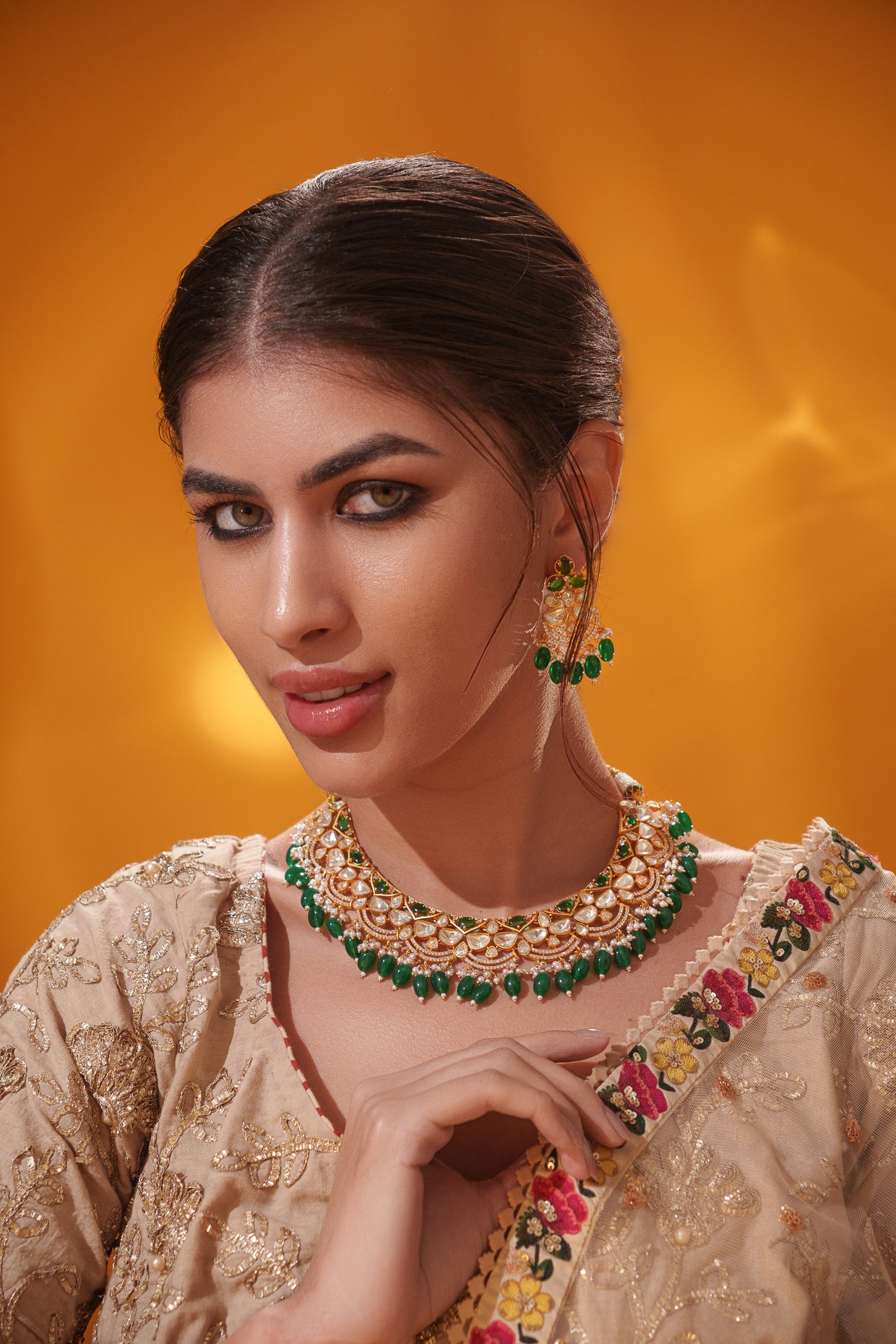 Dramatic and bold moissanite set with jhumkis