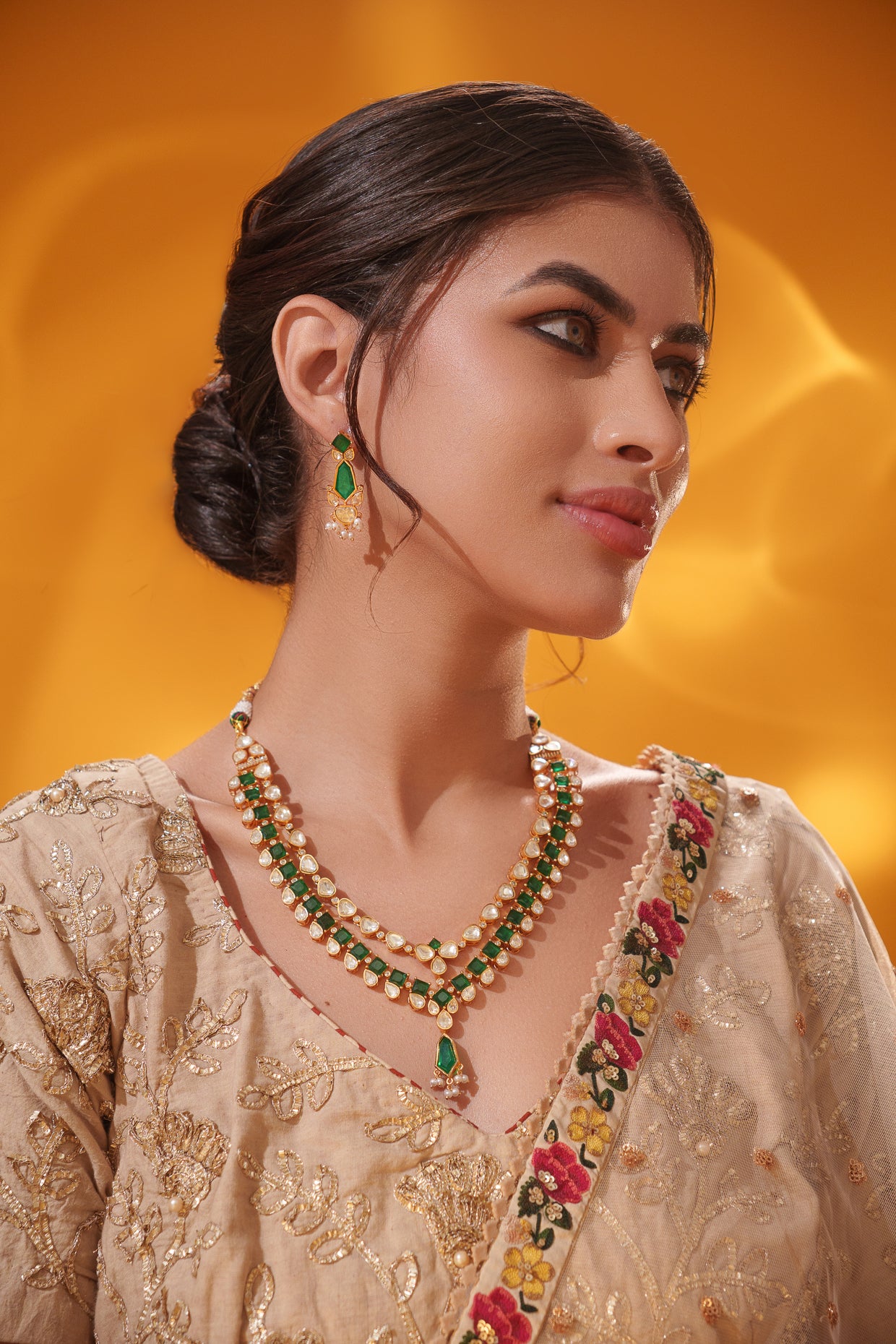 Bold and dramatic moissanite long necklace set with matching earrings