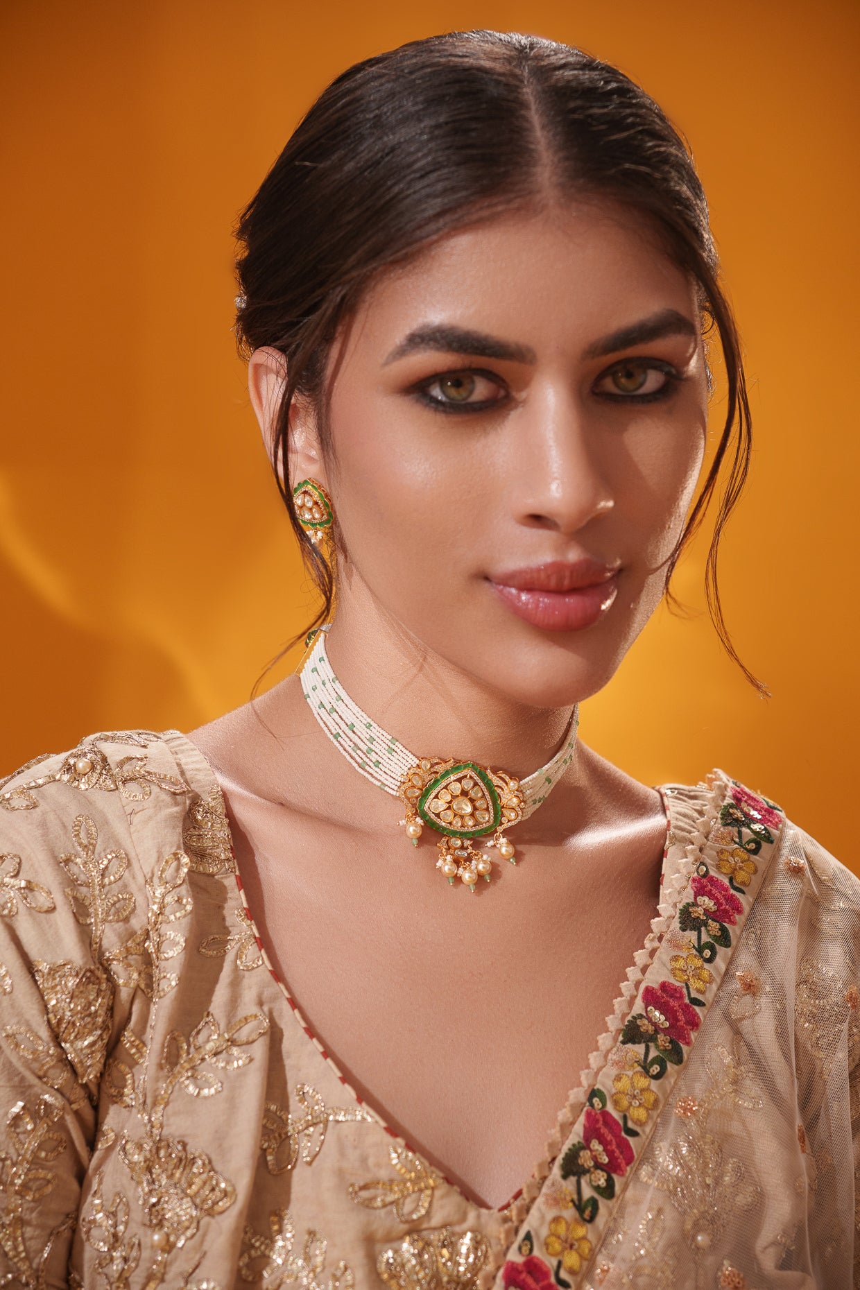 Elegant and stylish moissanite choker with matching earrings