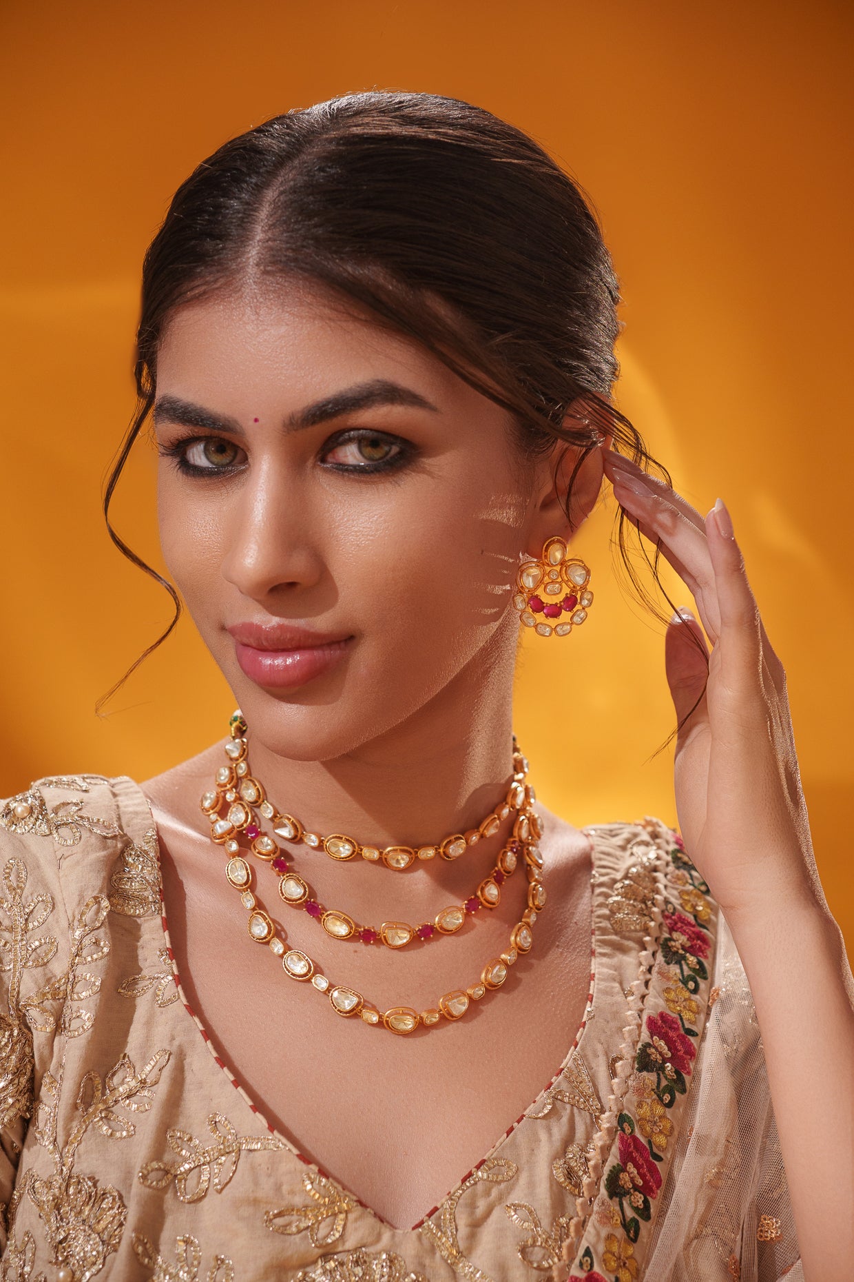 Bold and dramatic moissanite long necklace set with matching earrings