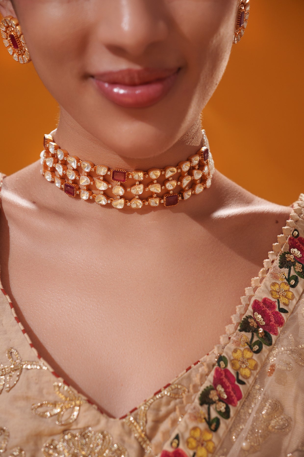 Elegant and stylish moissanite choker with matching earrings