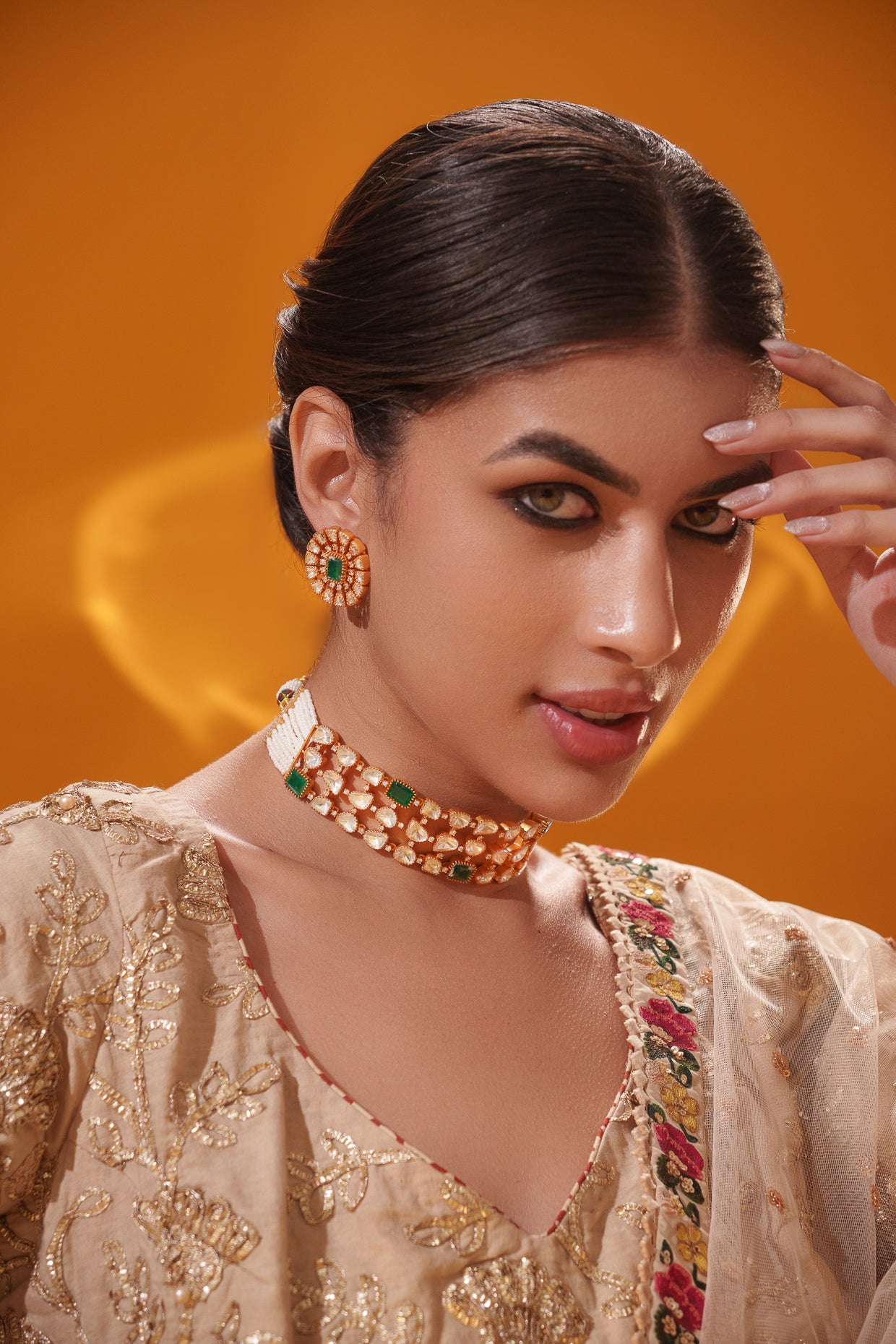 Elegant and stylish moissanite choker with matching earrings