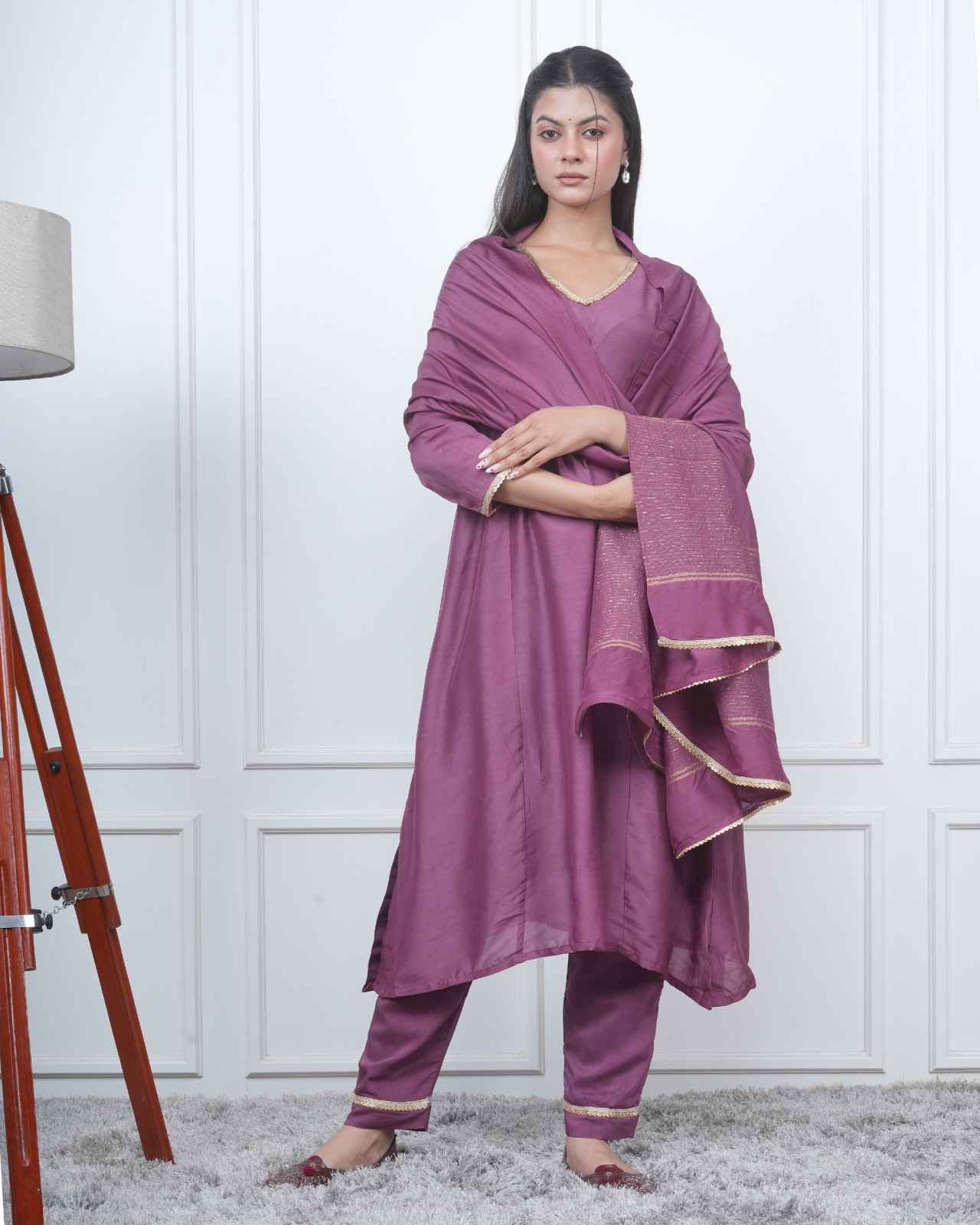 MAGENTA KALI KURTA SET WITH FIDA DUPATTA