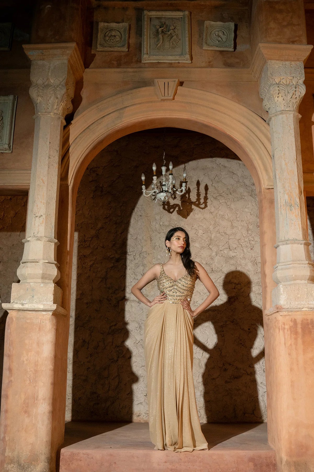 THIANA GOWN- Embroidered draped gown