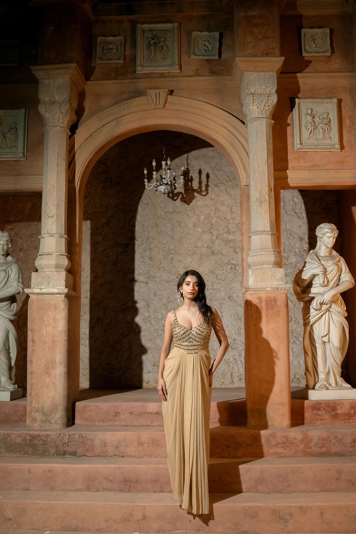 THIANA GOWN- Embroidered draped gown