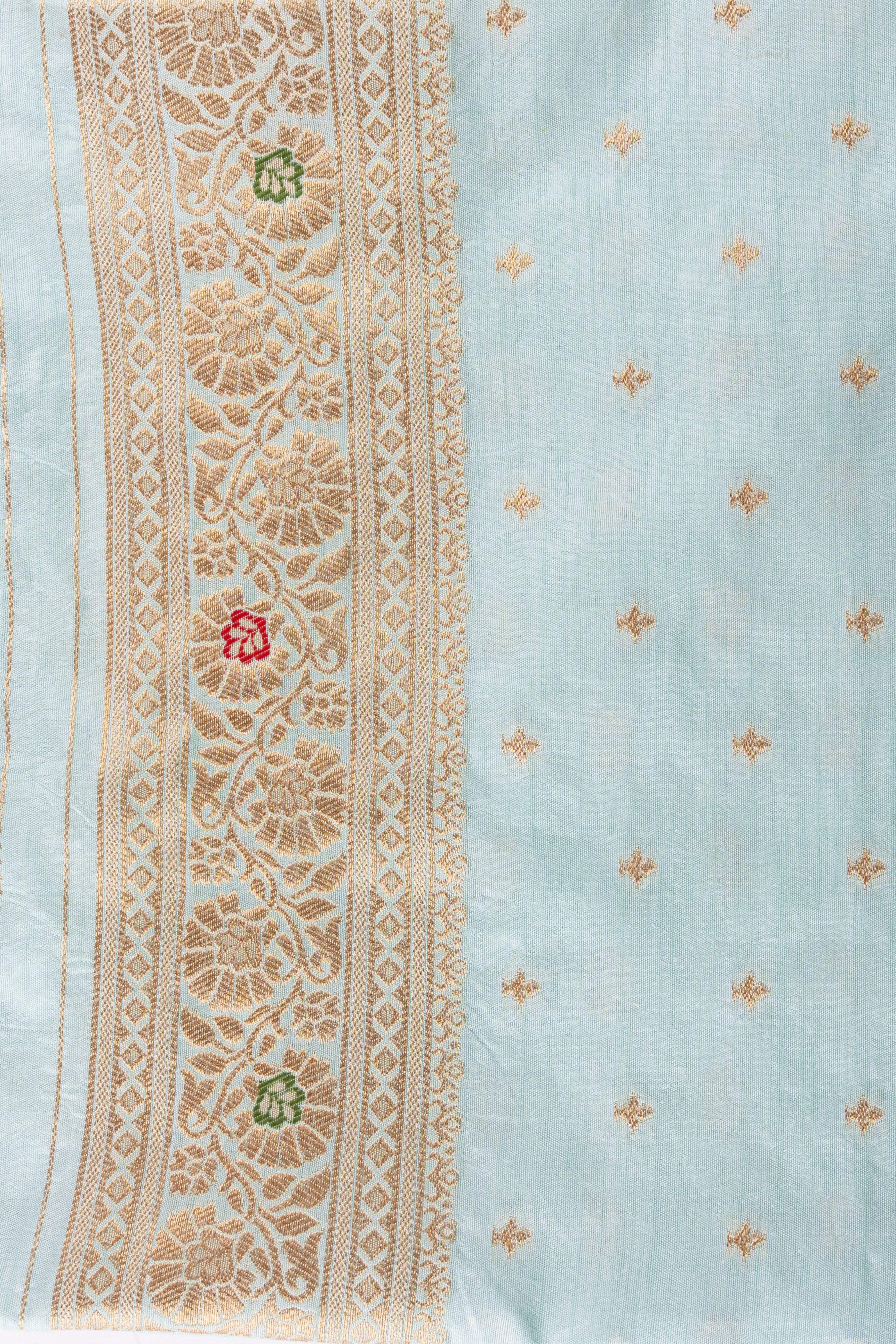 Sky Blue Pure Monga Silk Banarasi Ghatchola Handloom Saree