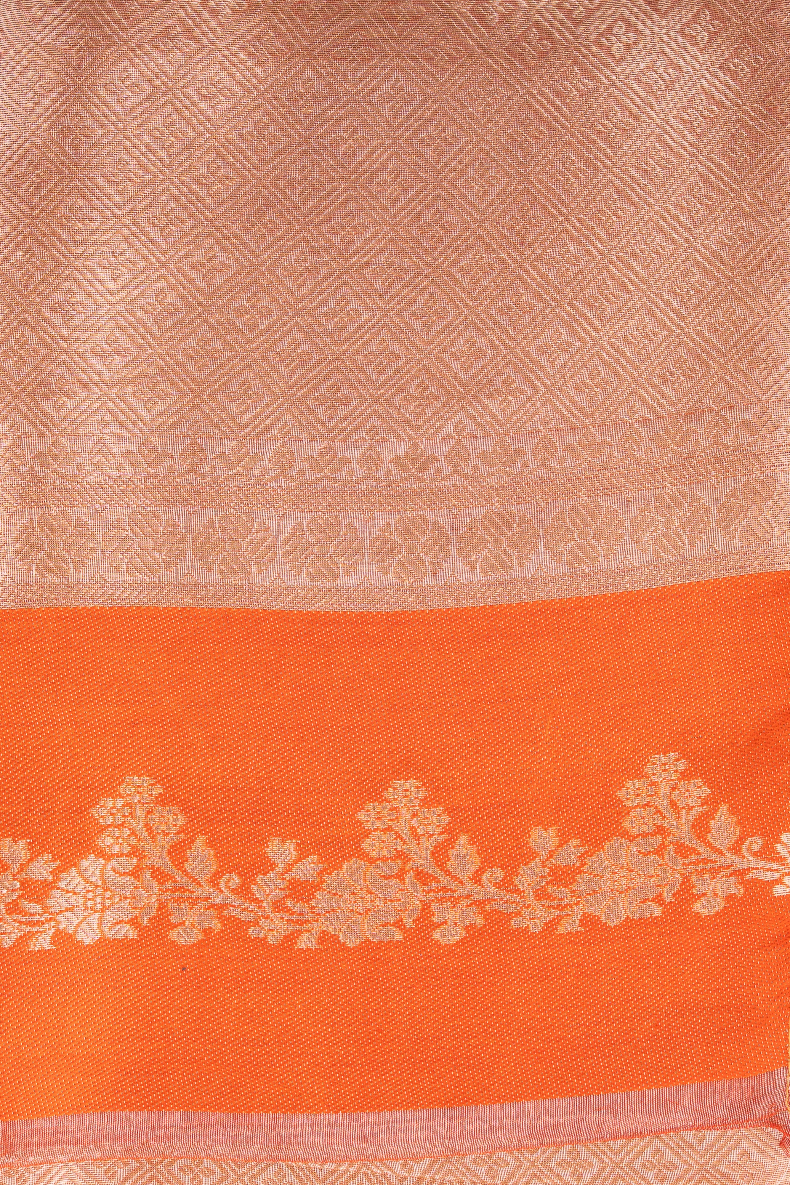 Orange Pure Tissue Silk Banarasi Brocade Handloom Saree