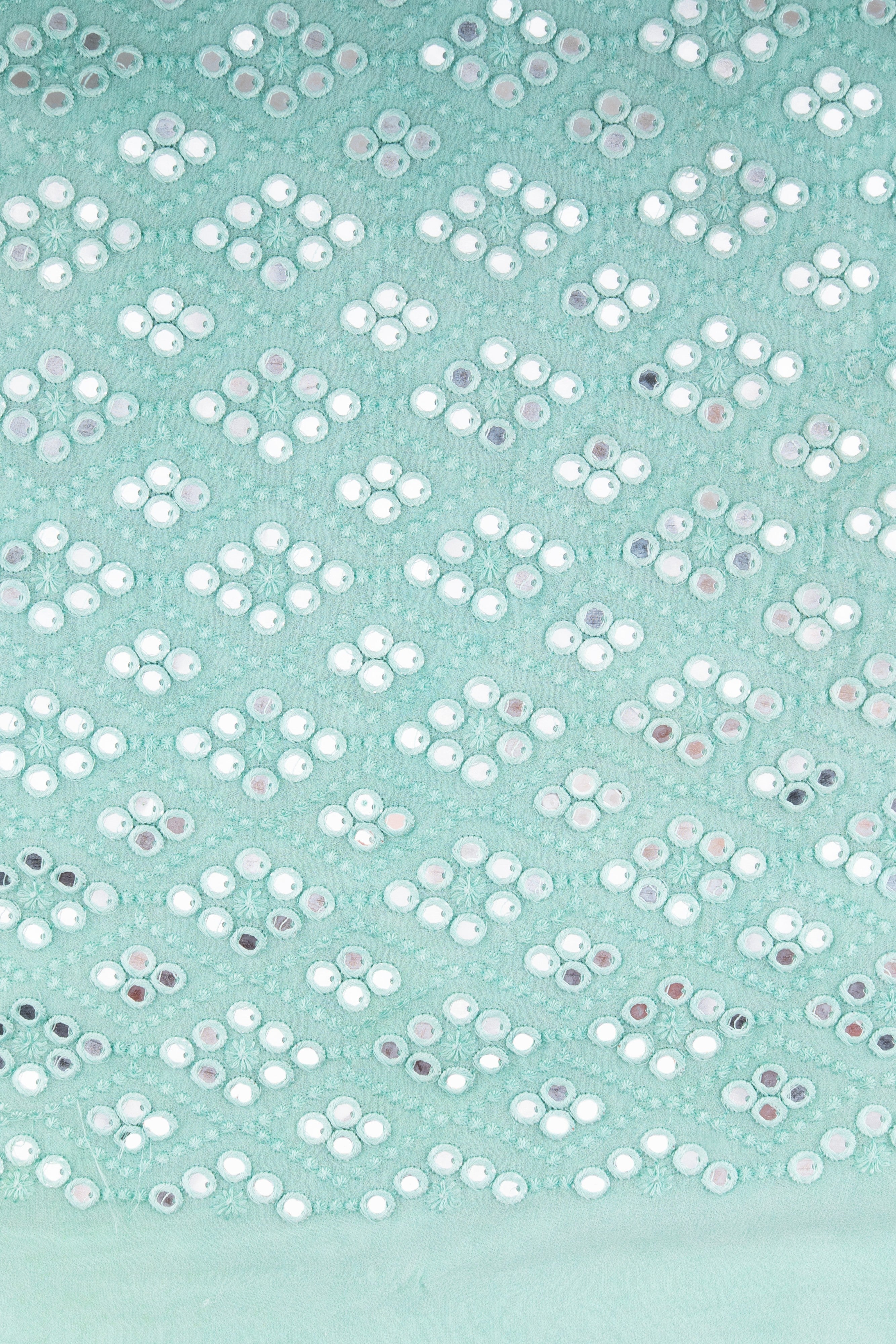 Sky Blue Pure Georgette Handloom Mirror Work Saree