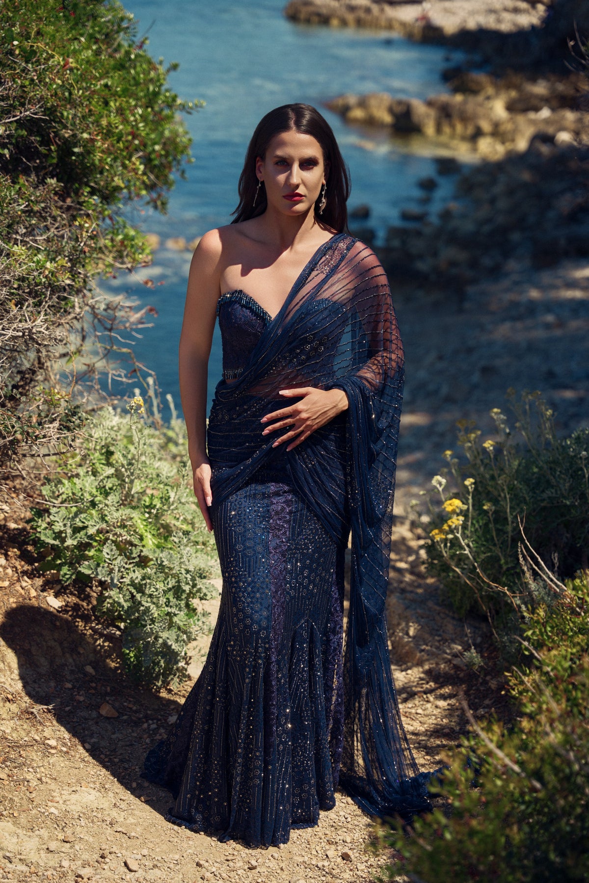 Midnight Crystal Pre-Draped Saree