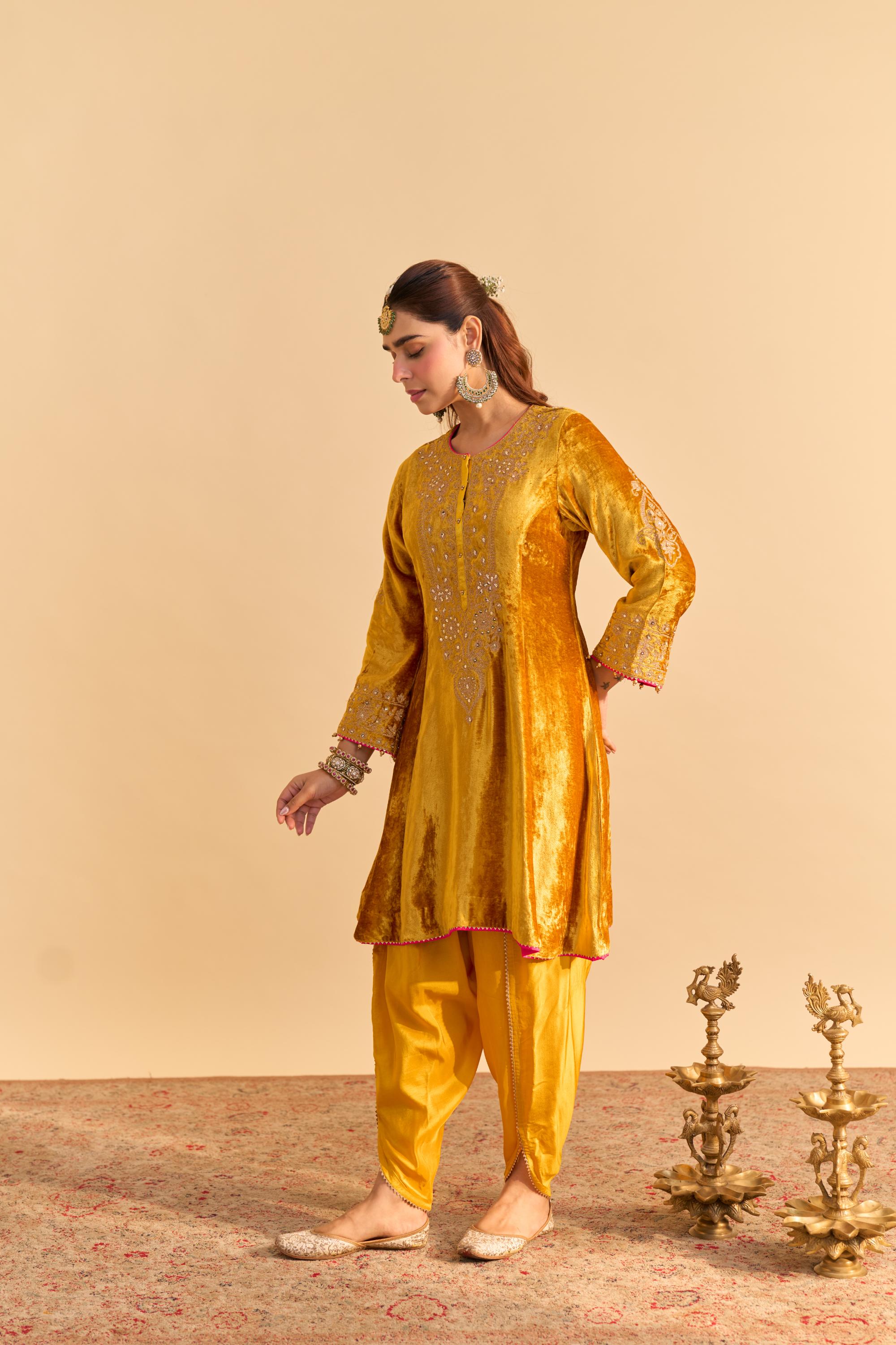 Laiba - Mustard A-line Kurta with Dhoti and Dupatta