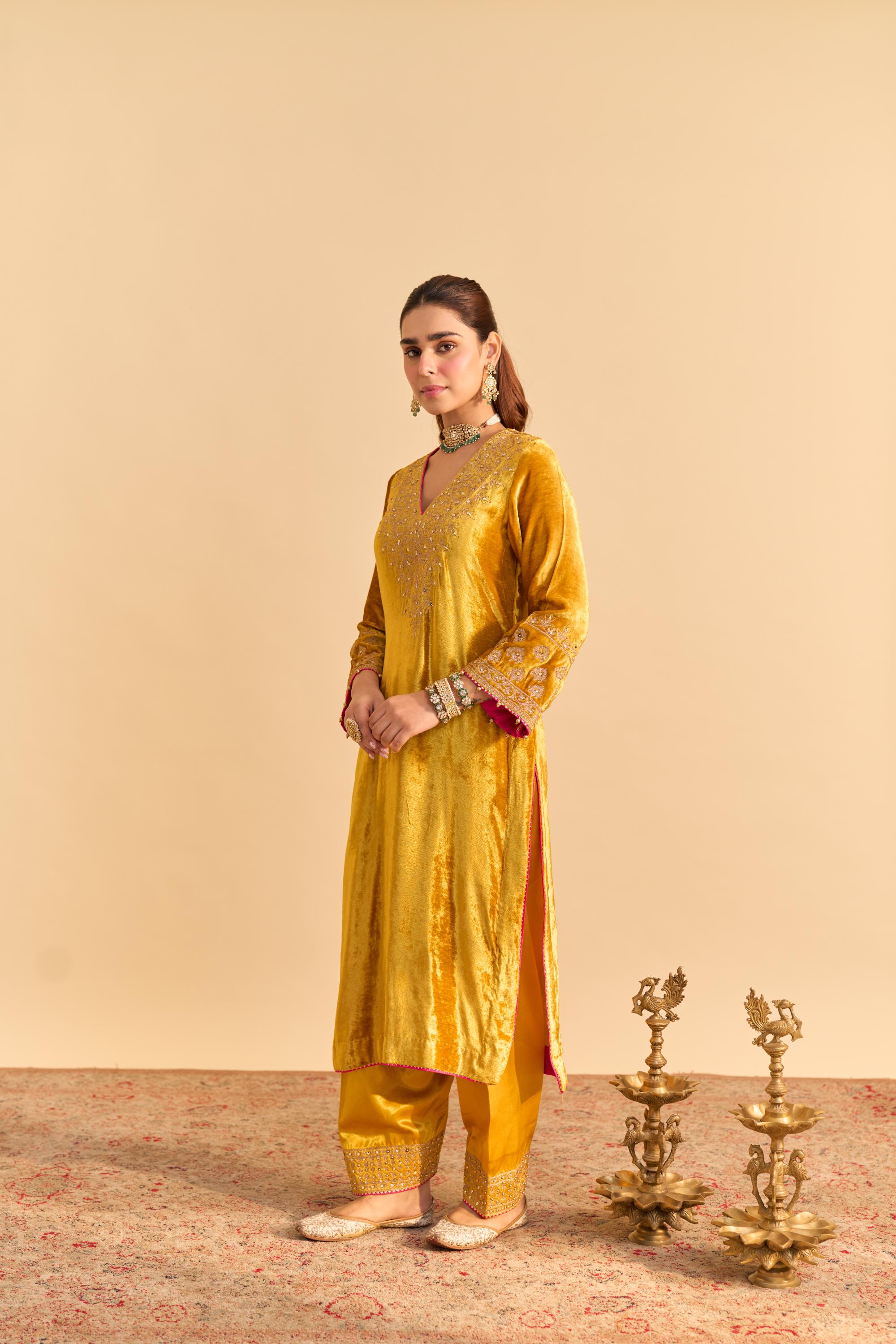 Aynaz - Mustard Kurta with Salwar and Dupatta