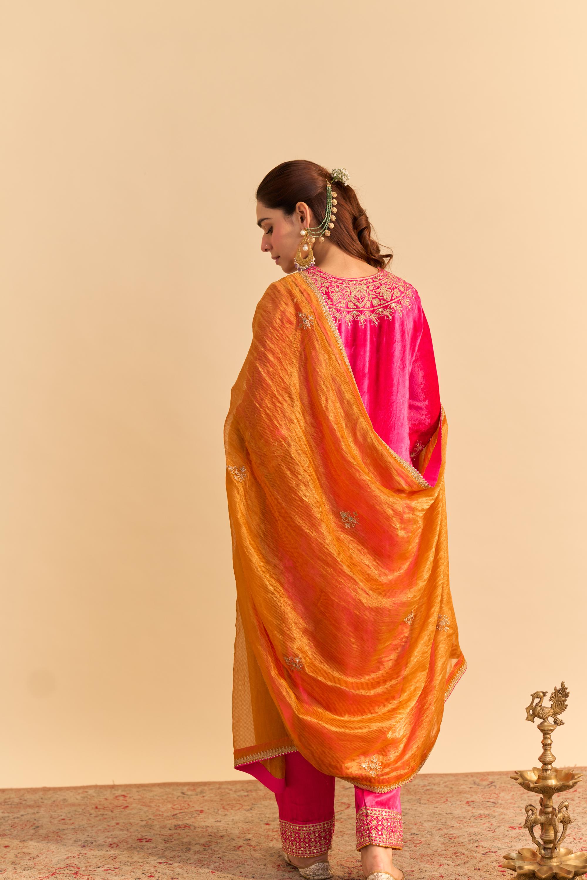 Aynaz - Hotpink Kurta with Salwar and Dupatta