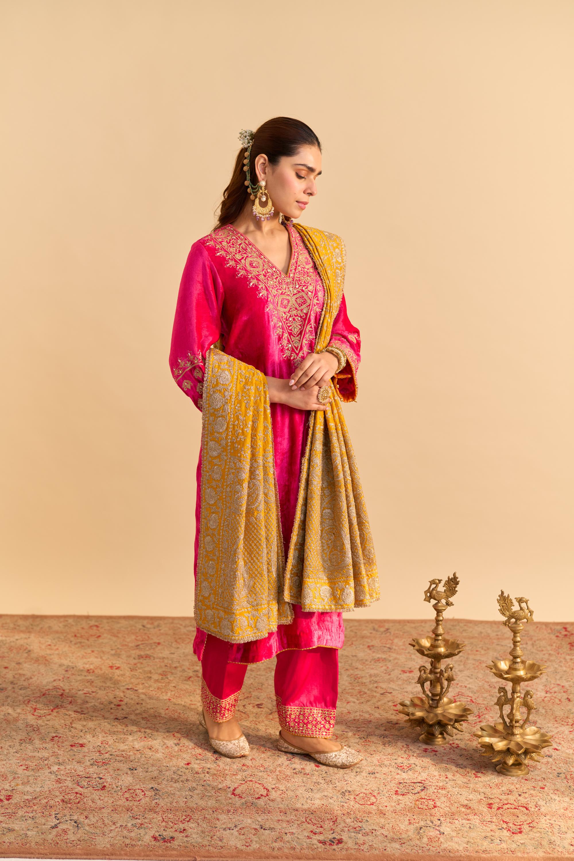 Aynaz - Hotpink Kurta with Salwar and Dupatta