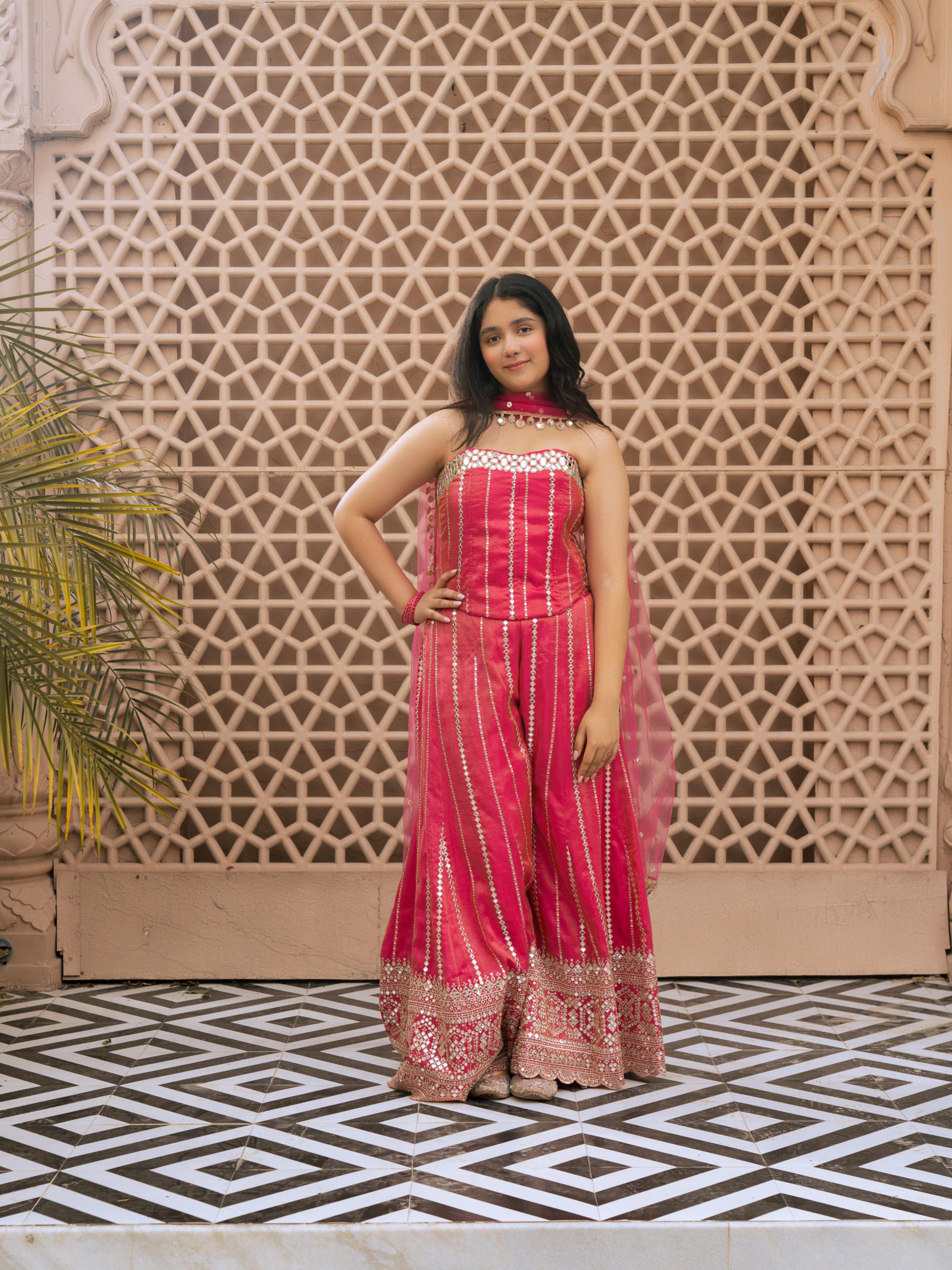 Pink Embroidered Top Sharara Set