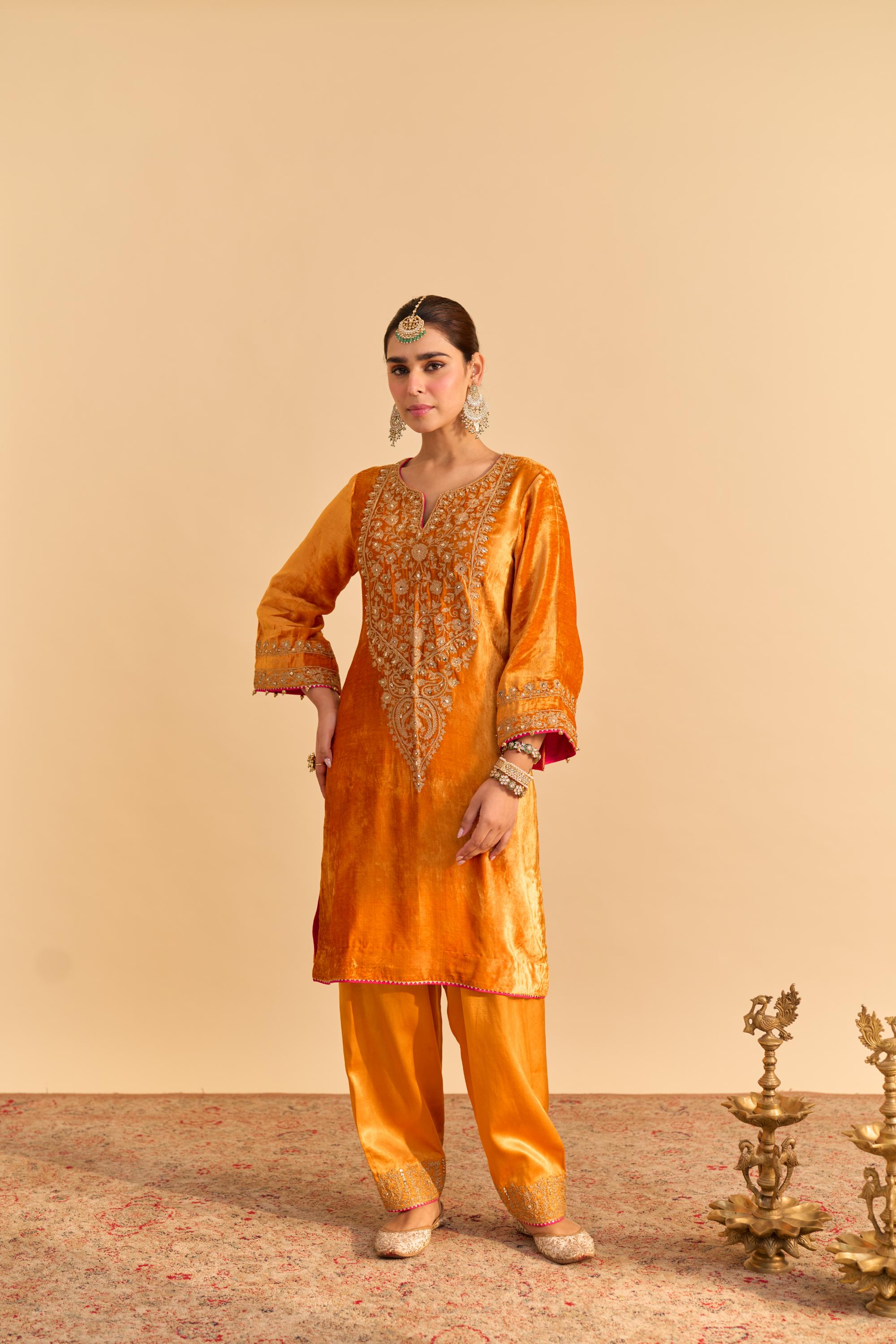 Fareeha - Orange Kurta with Salwar and Dupatta