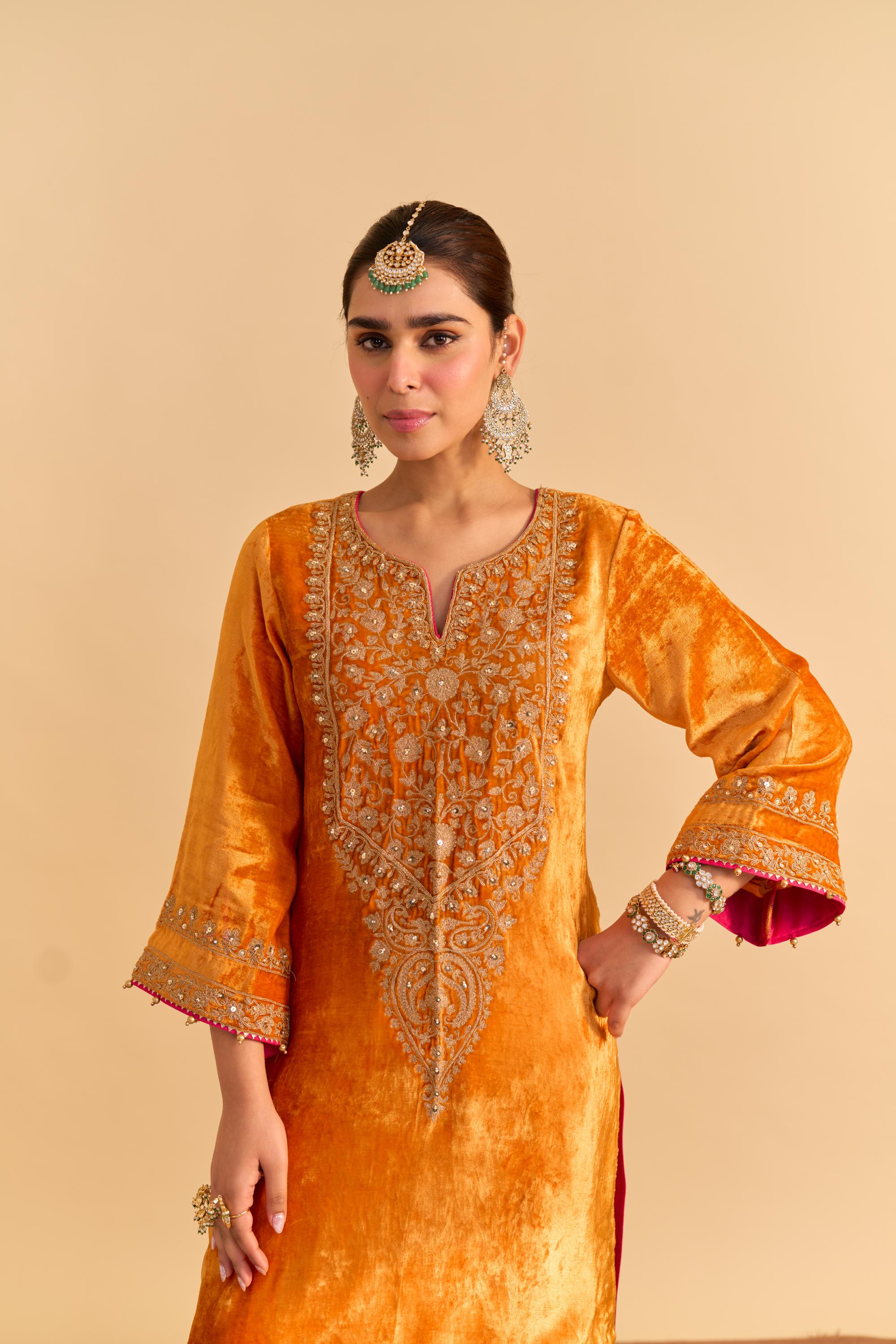 Fareeha - Orange Kurta with Salwar and Dupatta