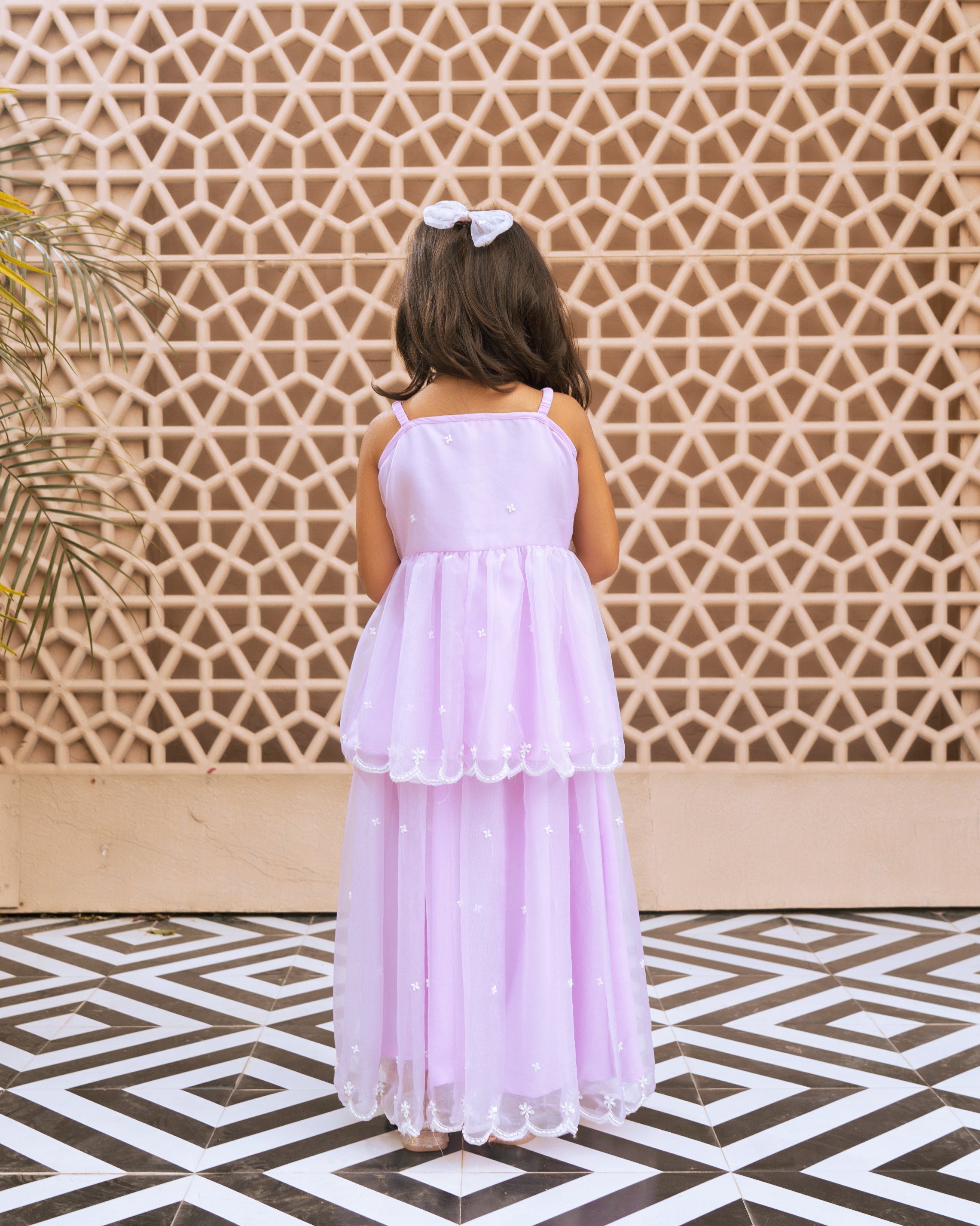 Lilac Embroidered Organza Kurti with Skirt