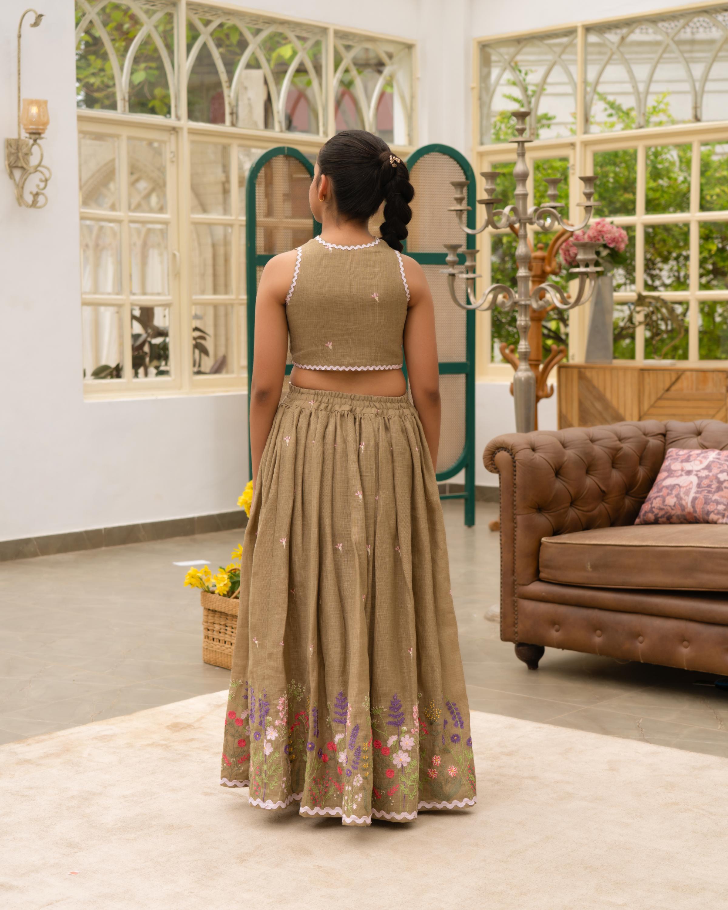 Brown Embroiderd Lehenga Choli Set