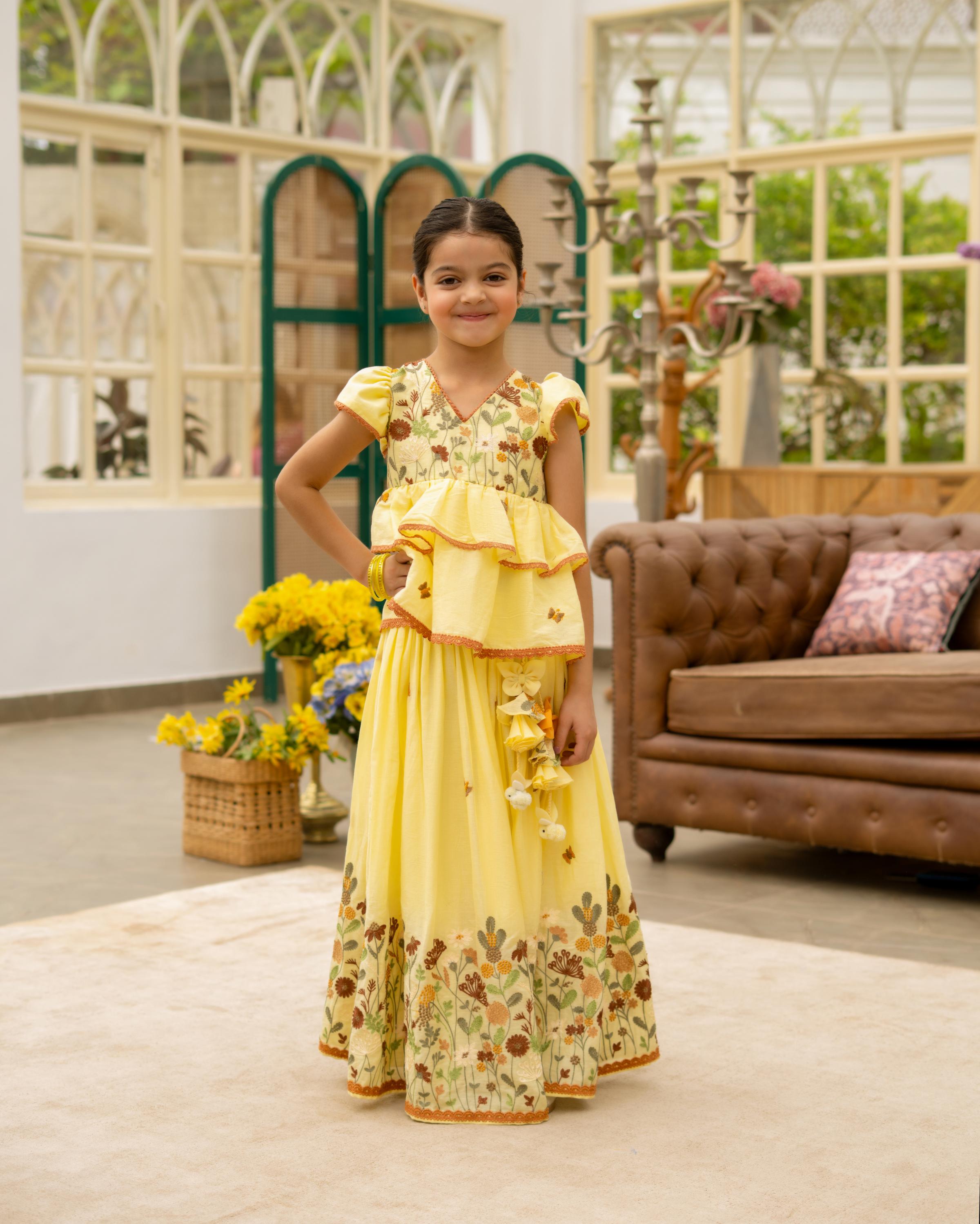 Yellow Embroidered Kurti & Lehenga Set