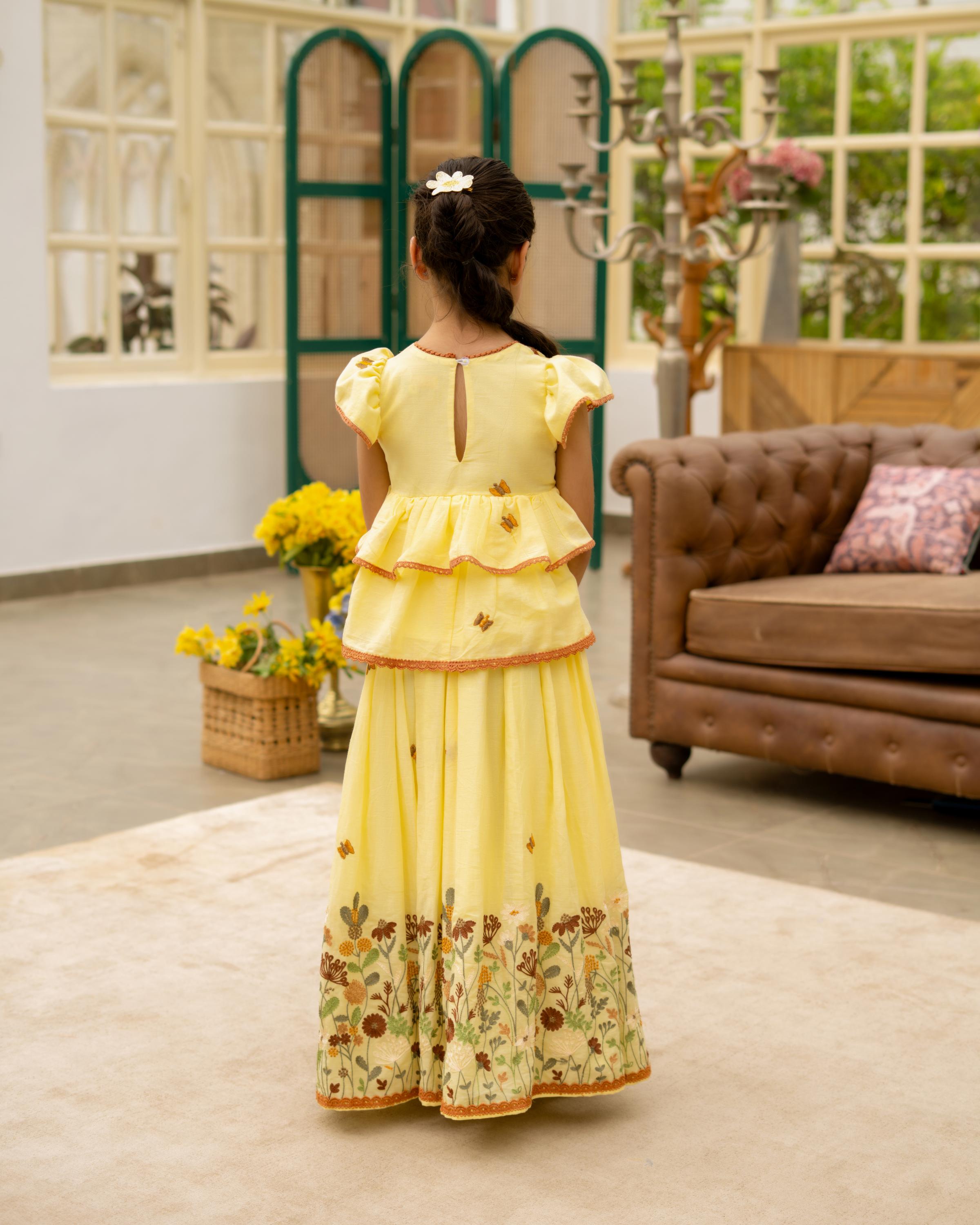 Yellow Embroidered Kurti & Lehenga Set