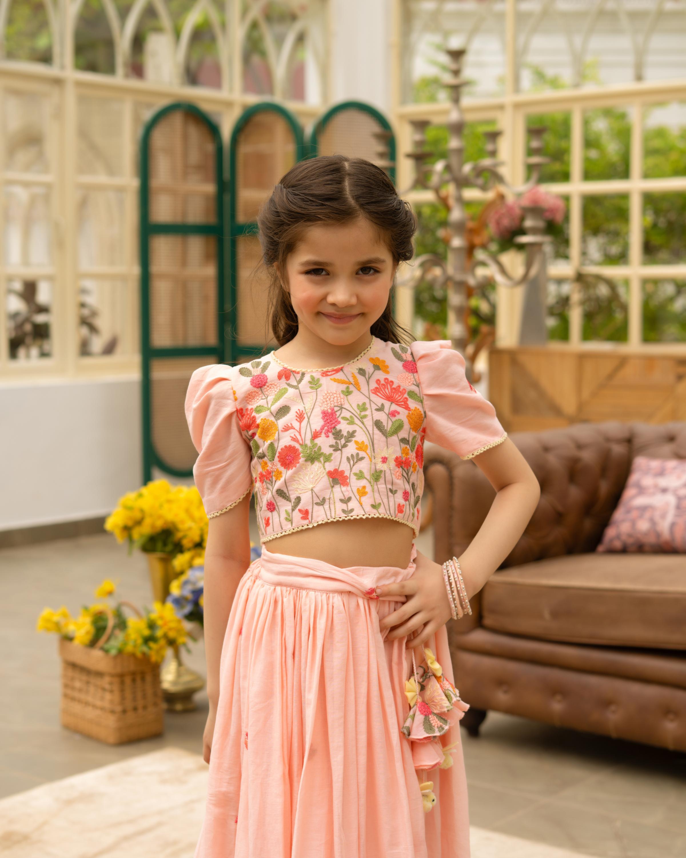 Peach Embroiderd Lehenga Choli Set