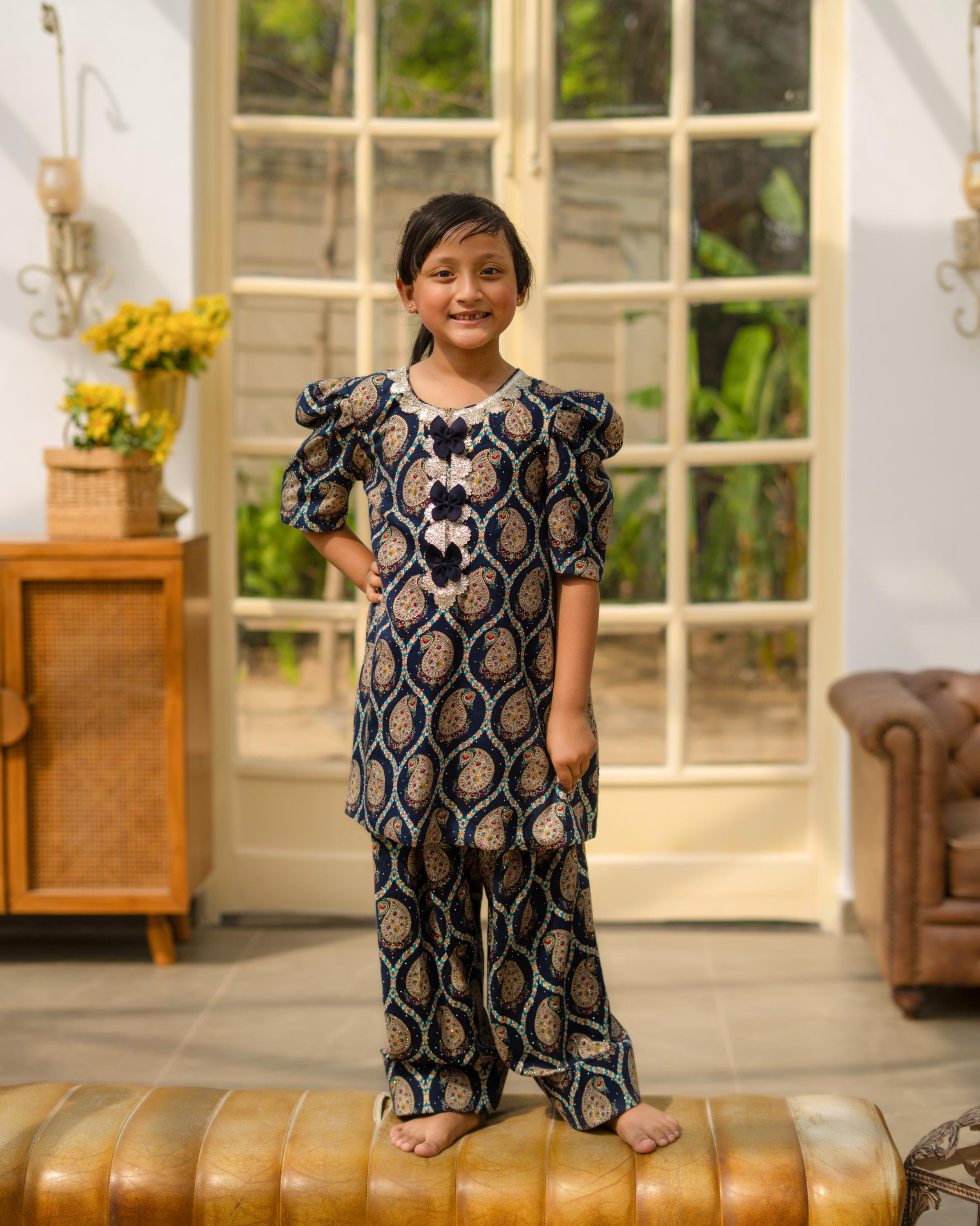 Blue Printed Kurti Salwar Set