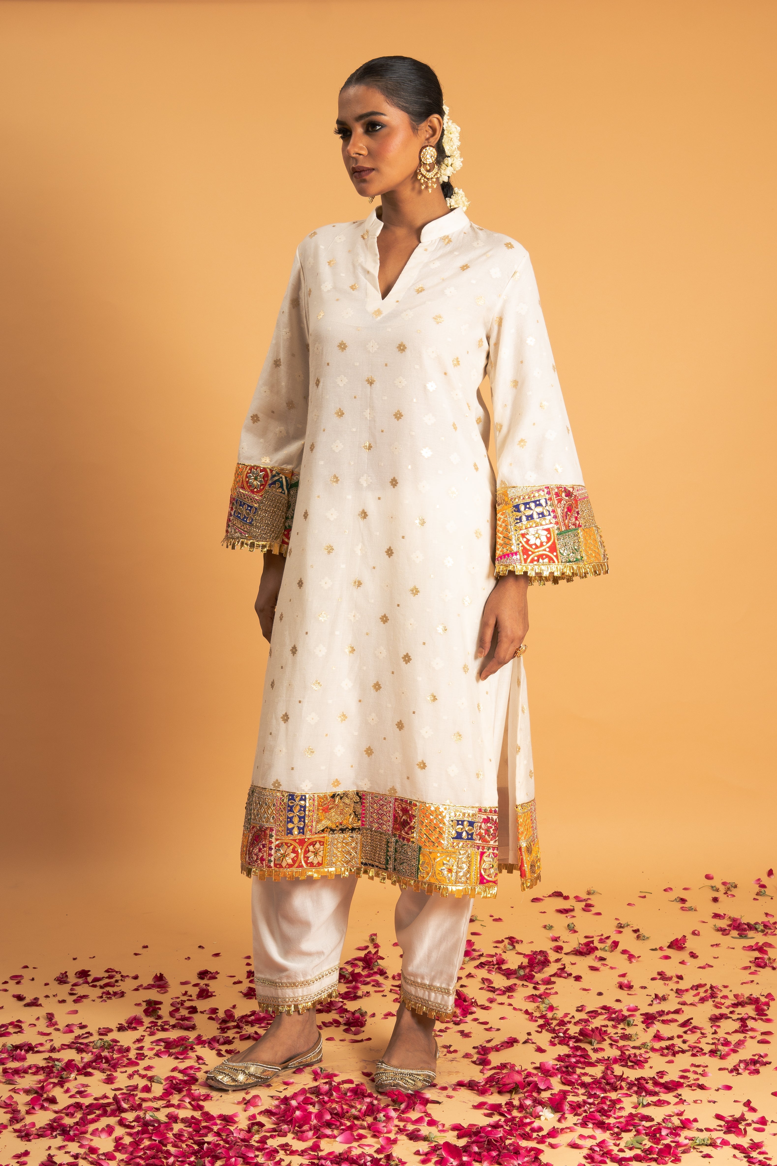Ivory Woven Chanderi Kurta Set