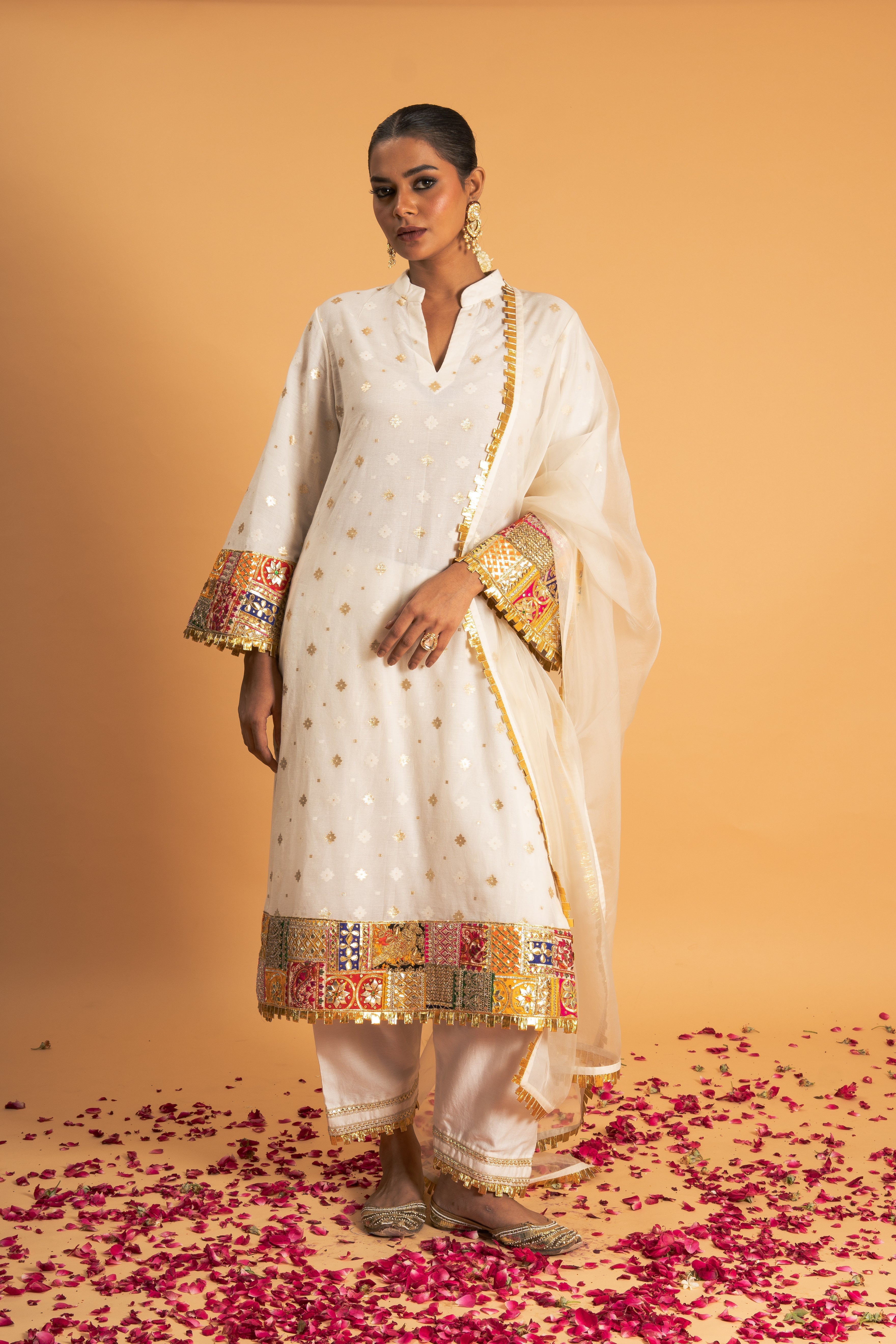Ivory Woven Chanderi Kurta Set