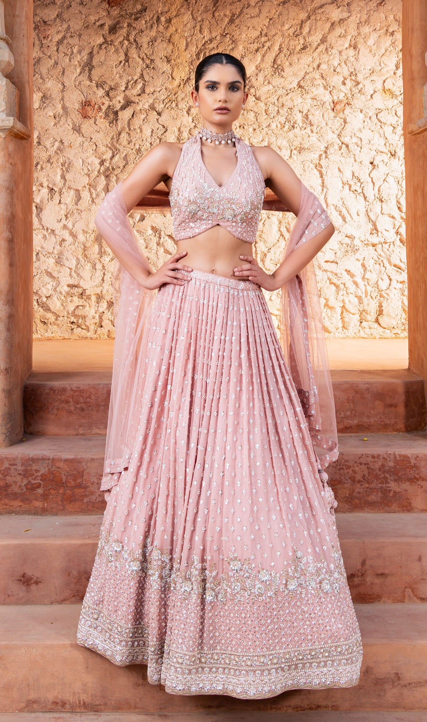 Noor Pink Embroidered Lehenga Set