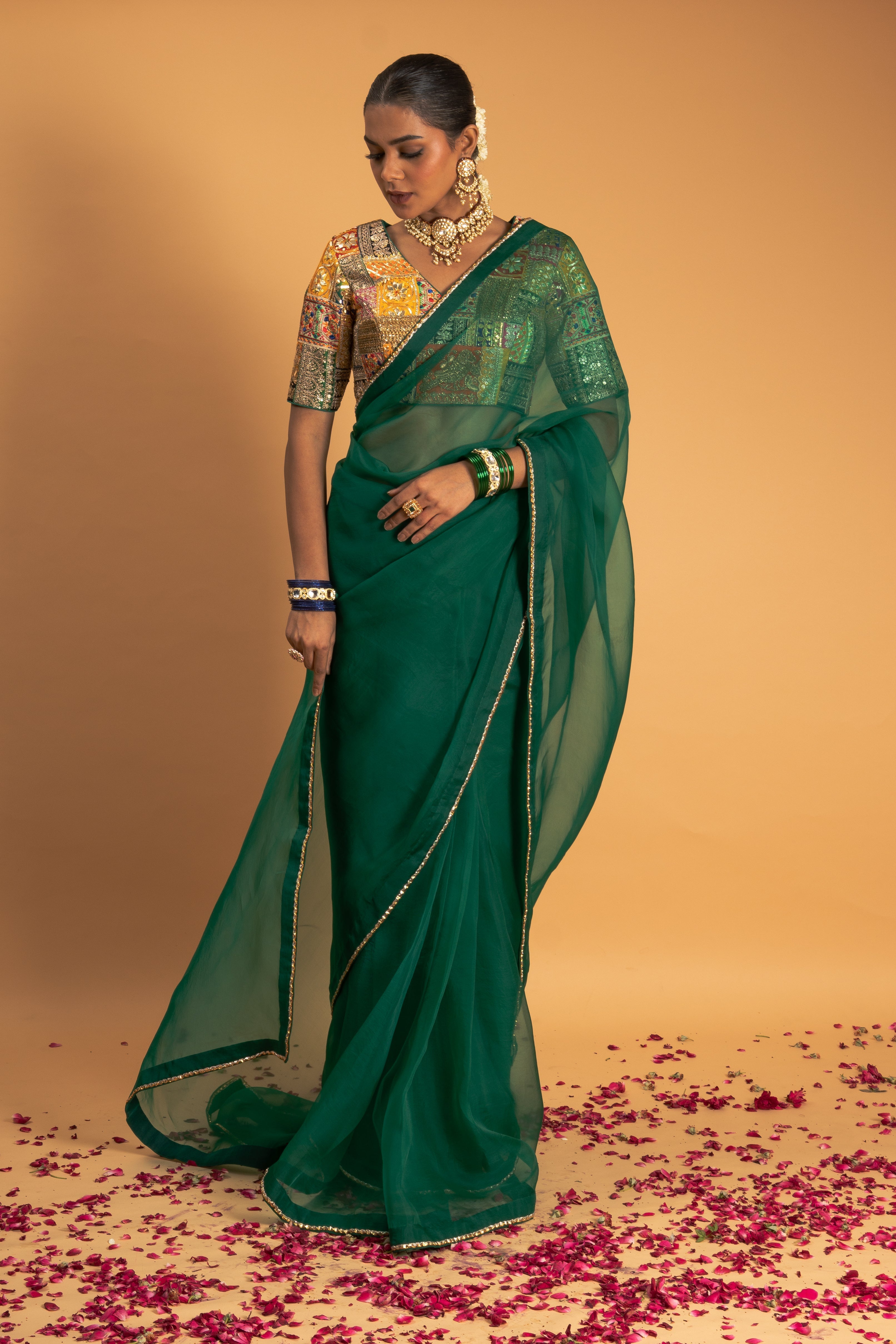 Green Organza Saree Set
