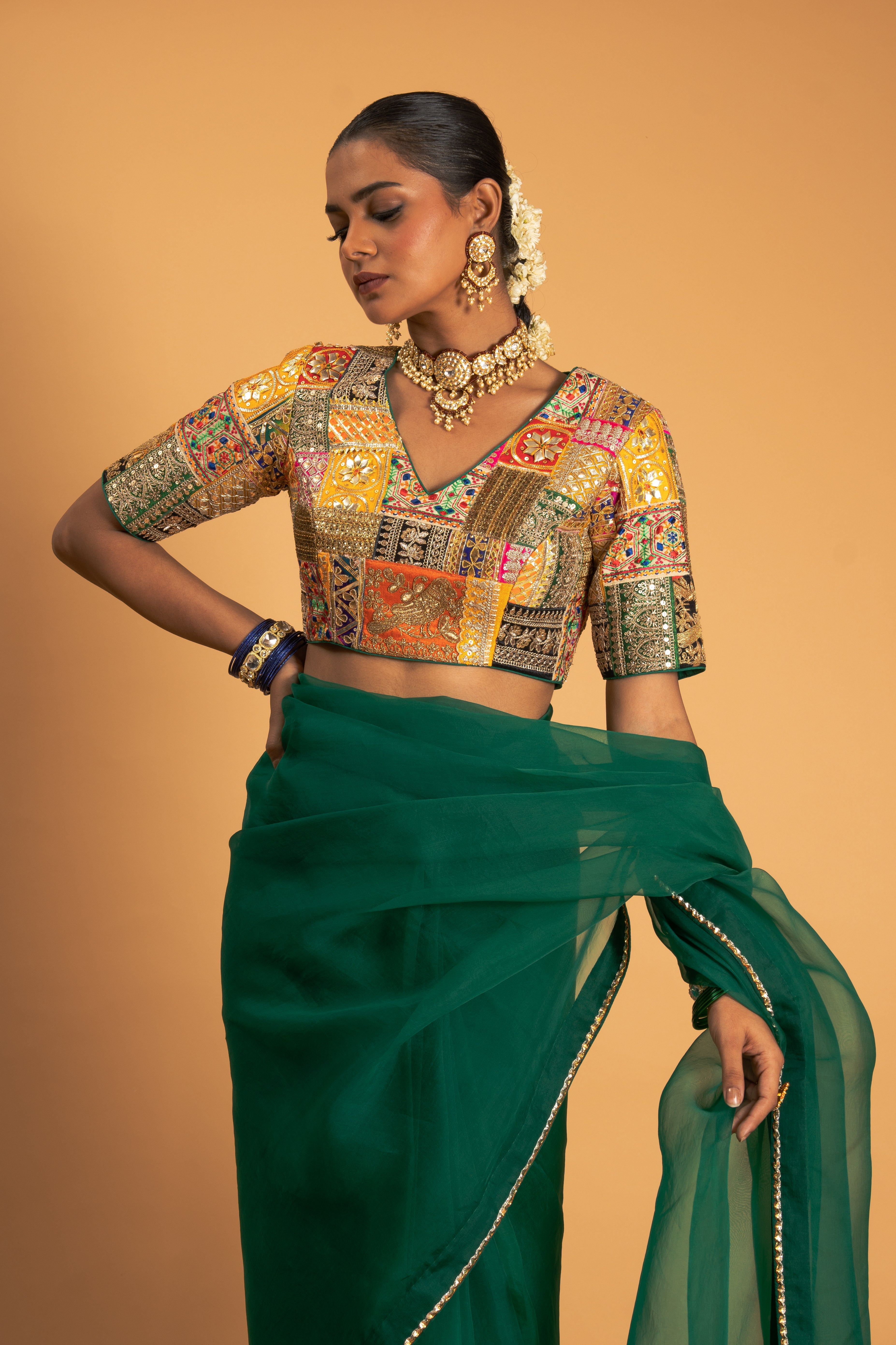 Green Organza Saree Set