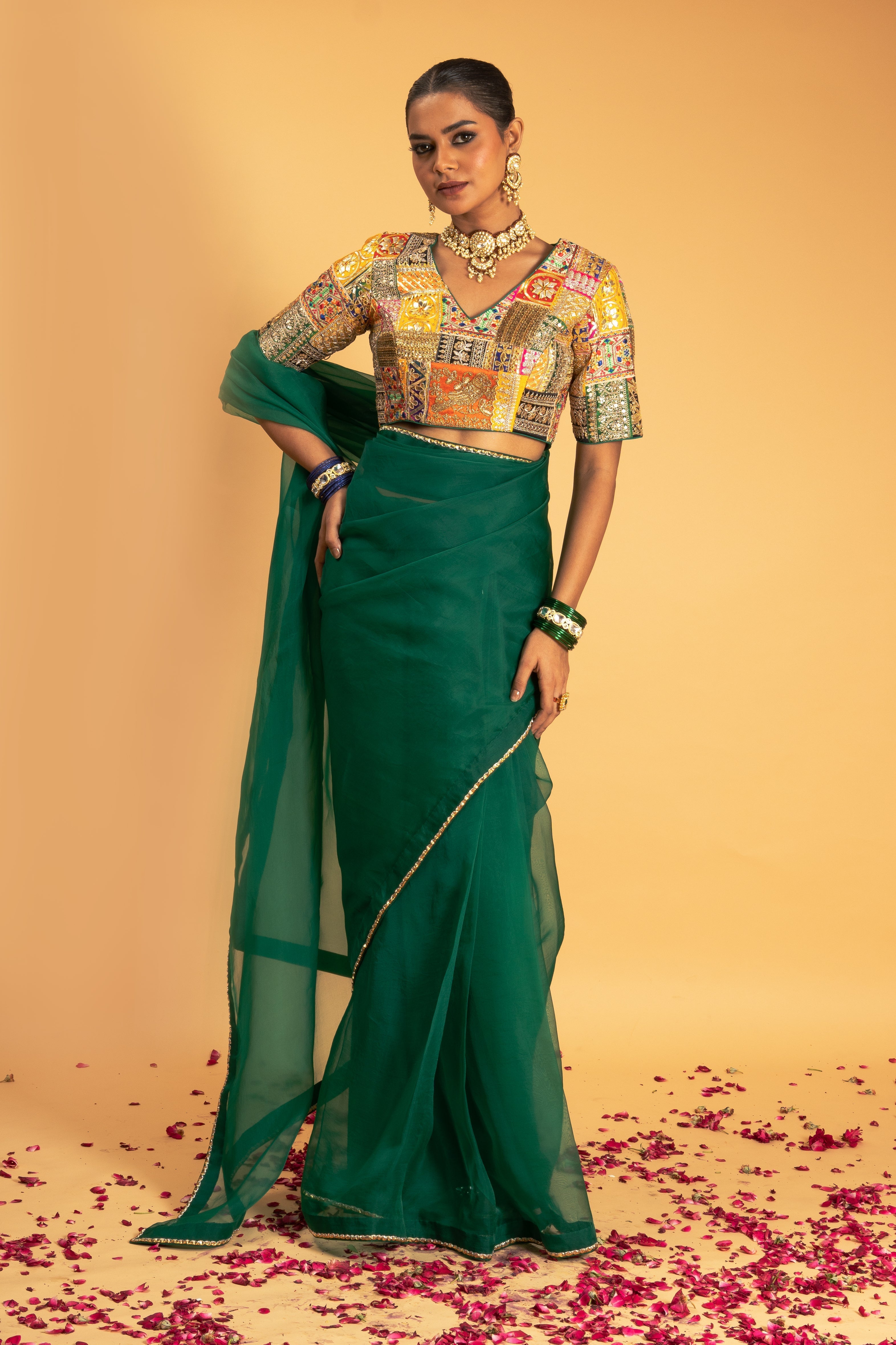 Green Organza Saree Set