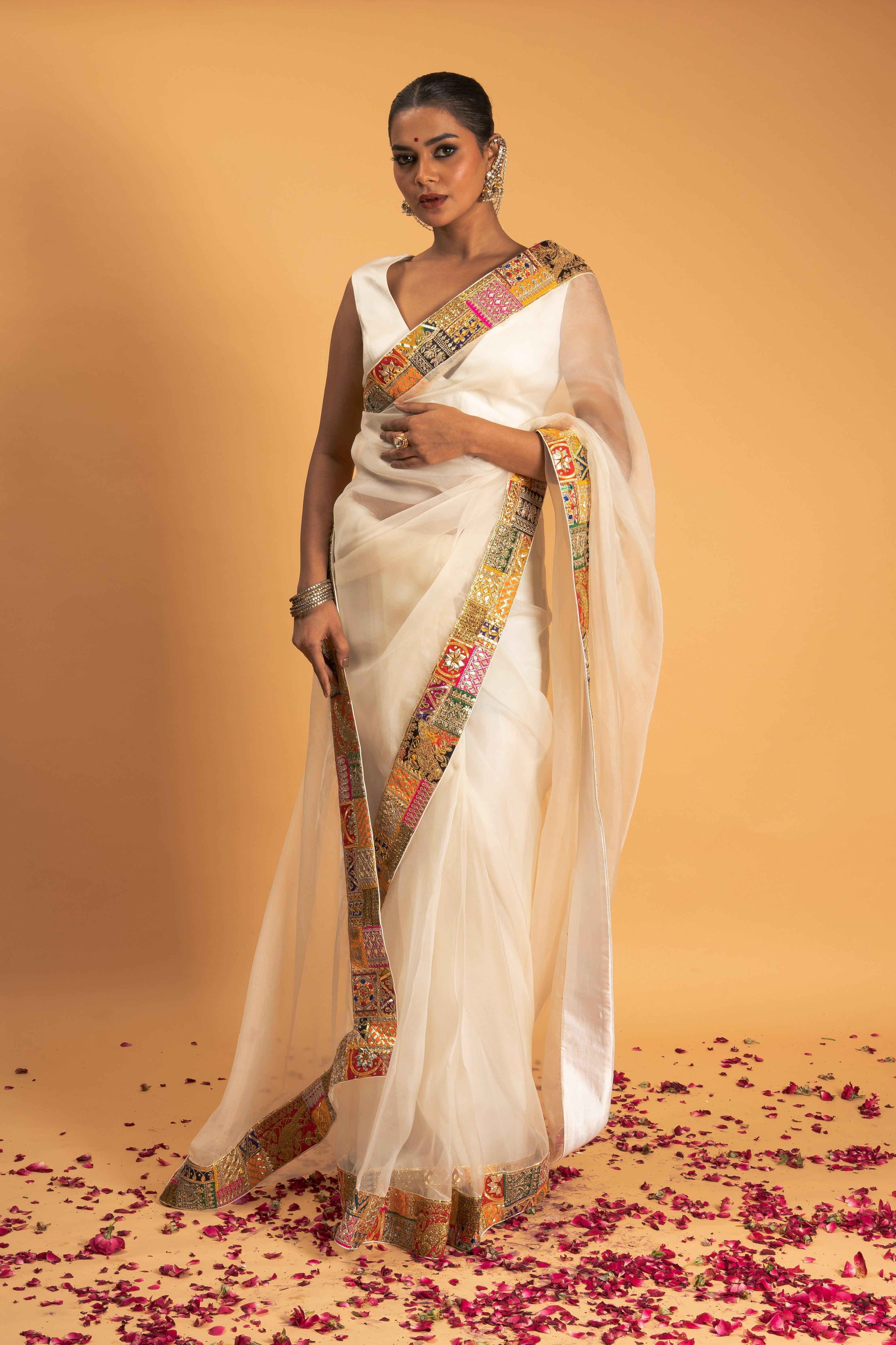 Ivory Organza Saree Set