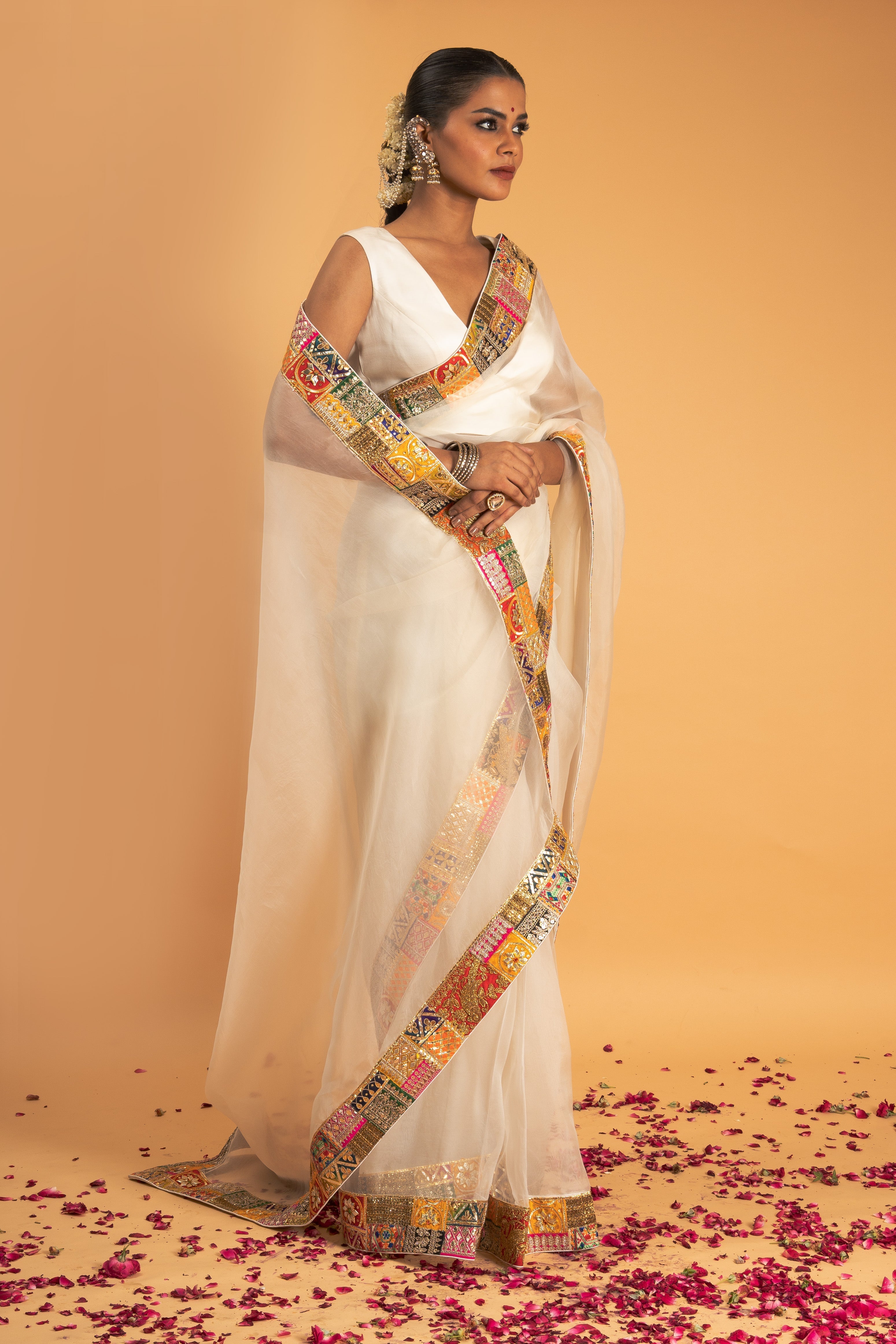 Ivory Organza Saree Set