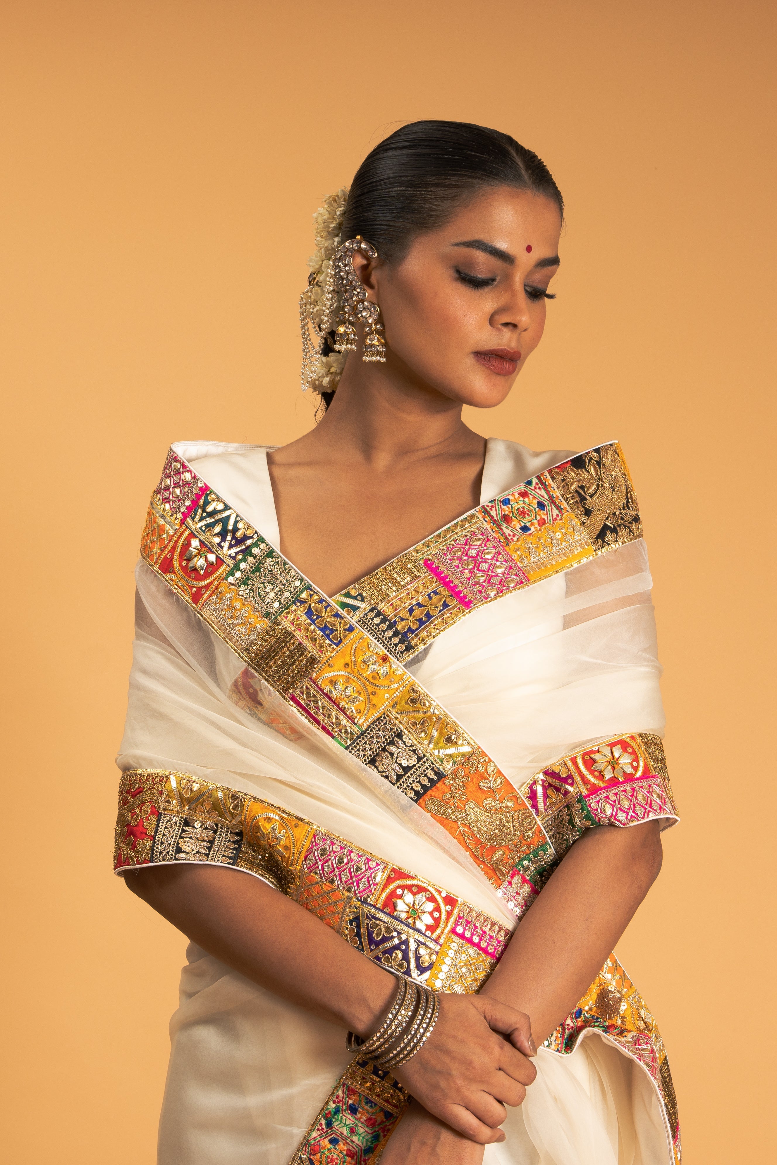 Ivory Organza Saree Set