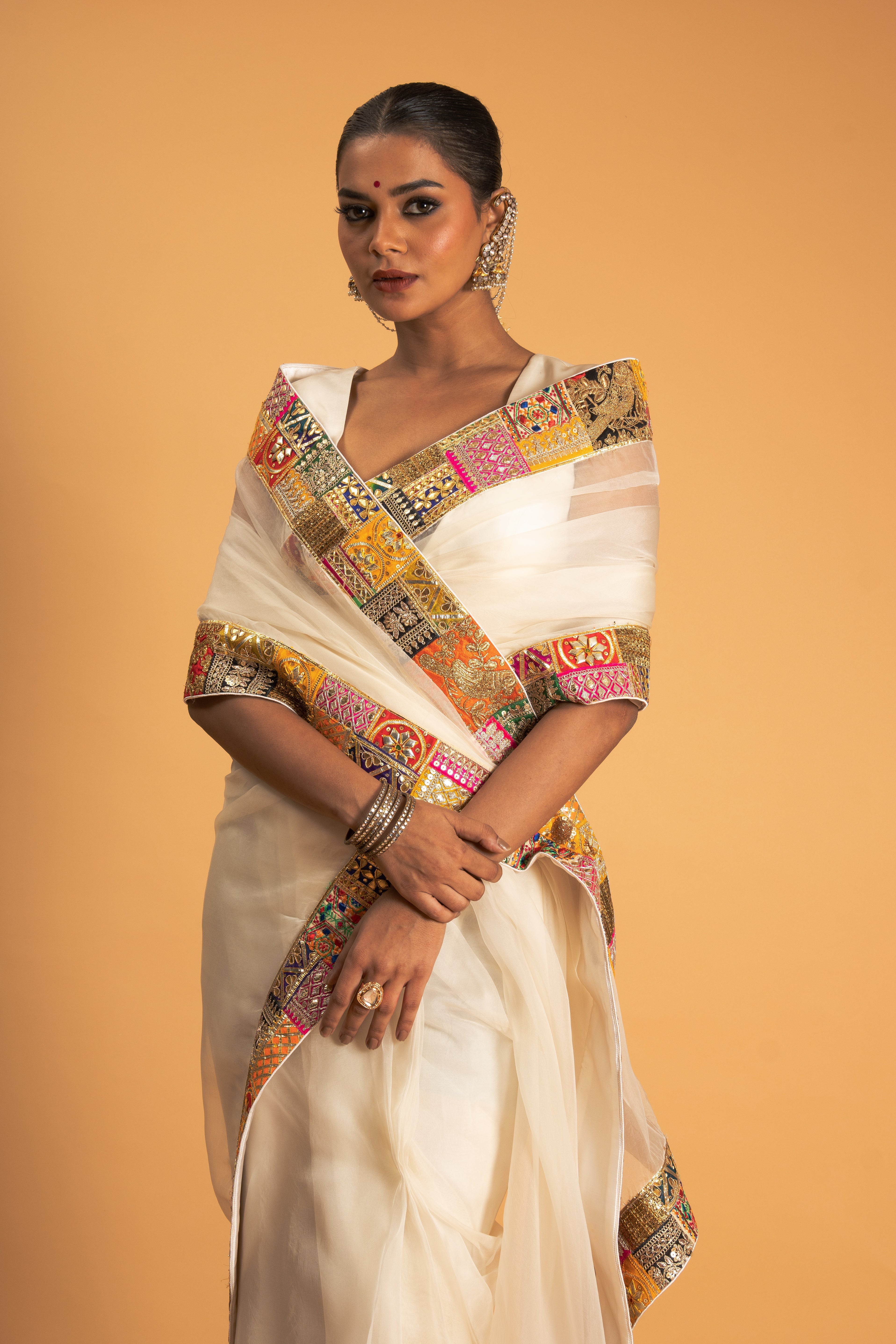 Ivory Organza Saree Set