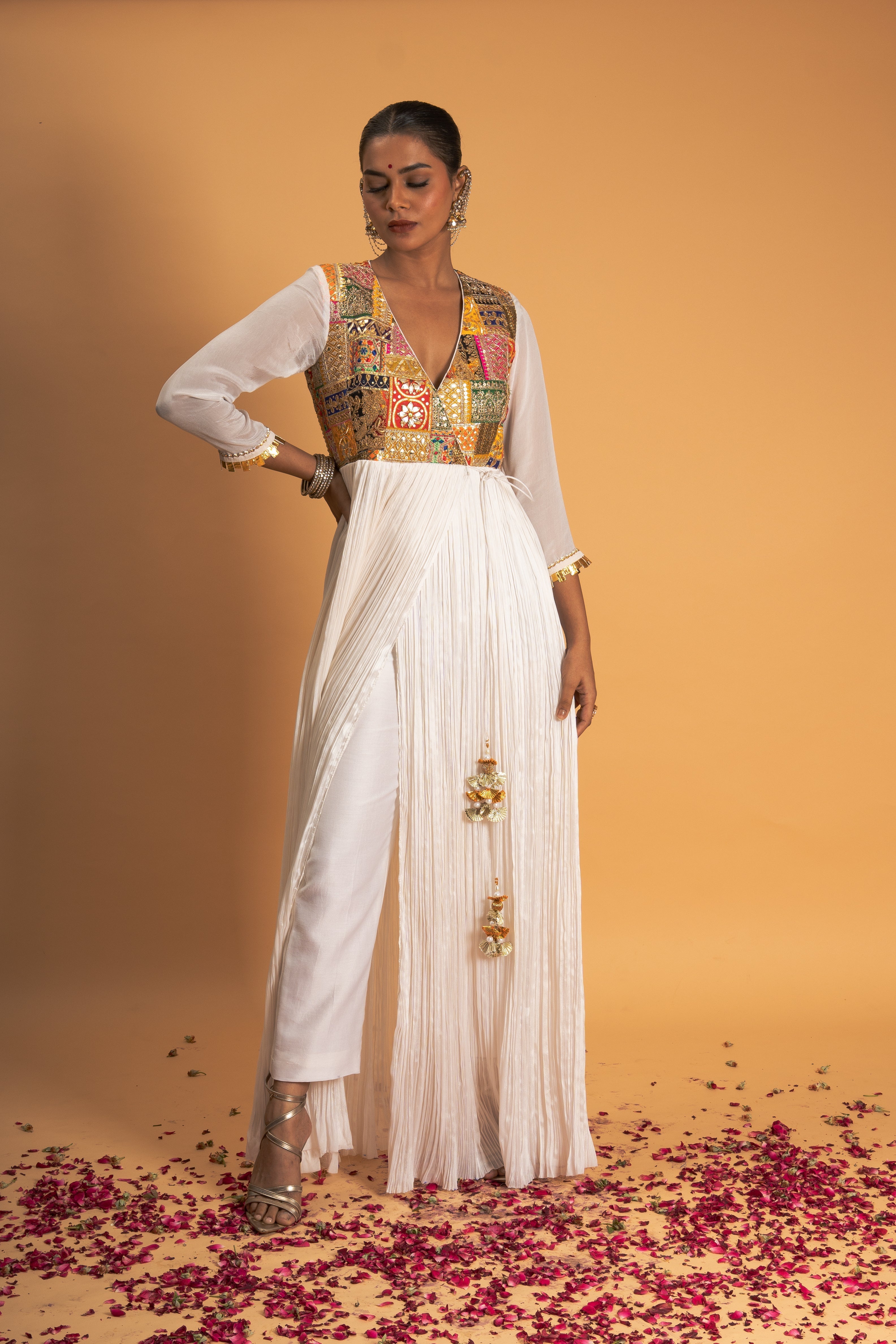 Ivory Angrakha Kurta Pant Set