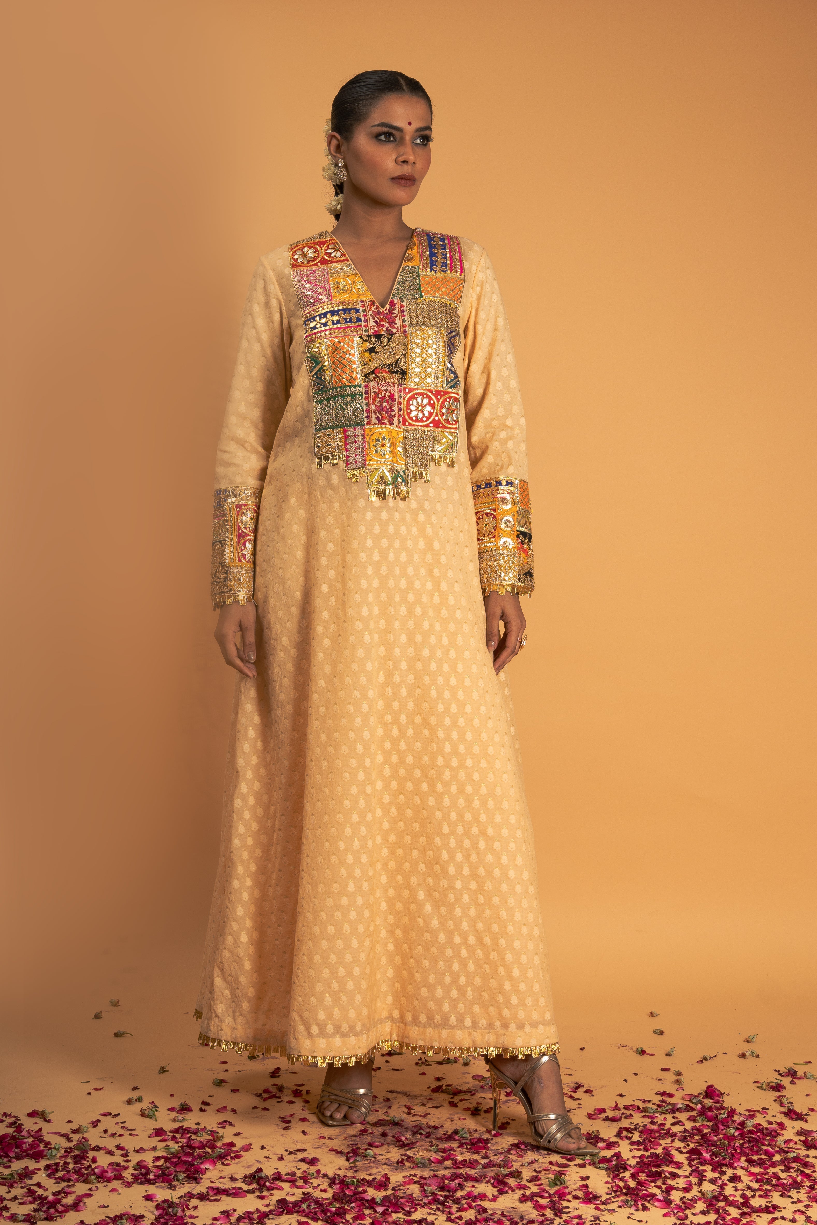 Light Peach Woven Chanderi Kurta Set