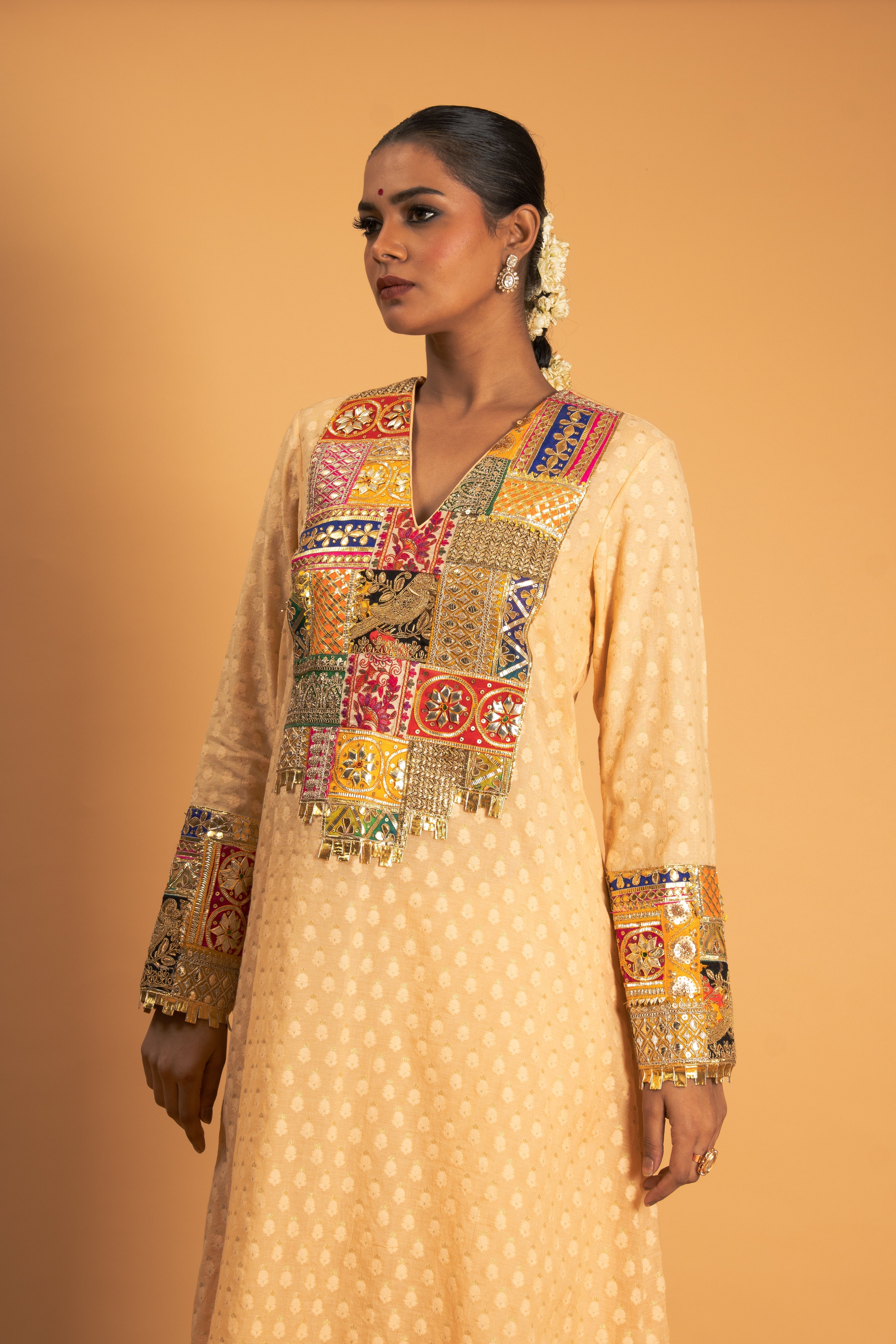 Light Peach Woven Chanderi Kurta Set