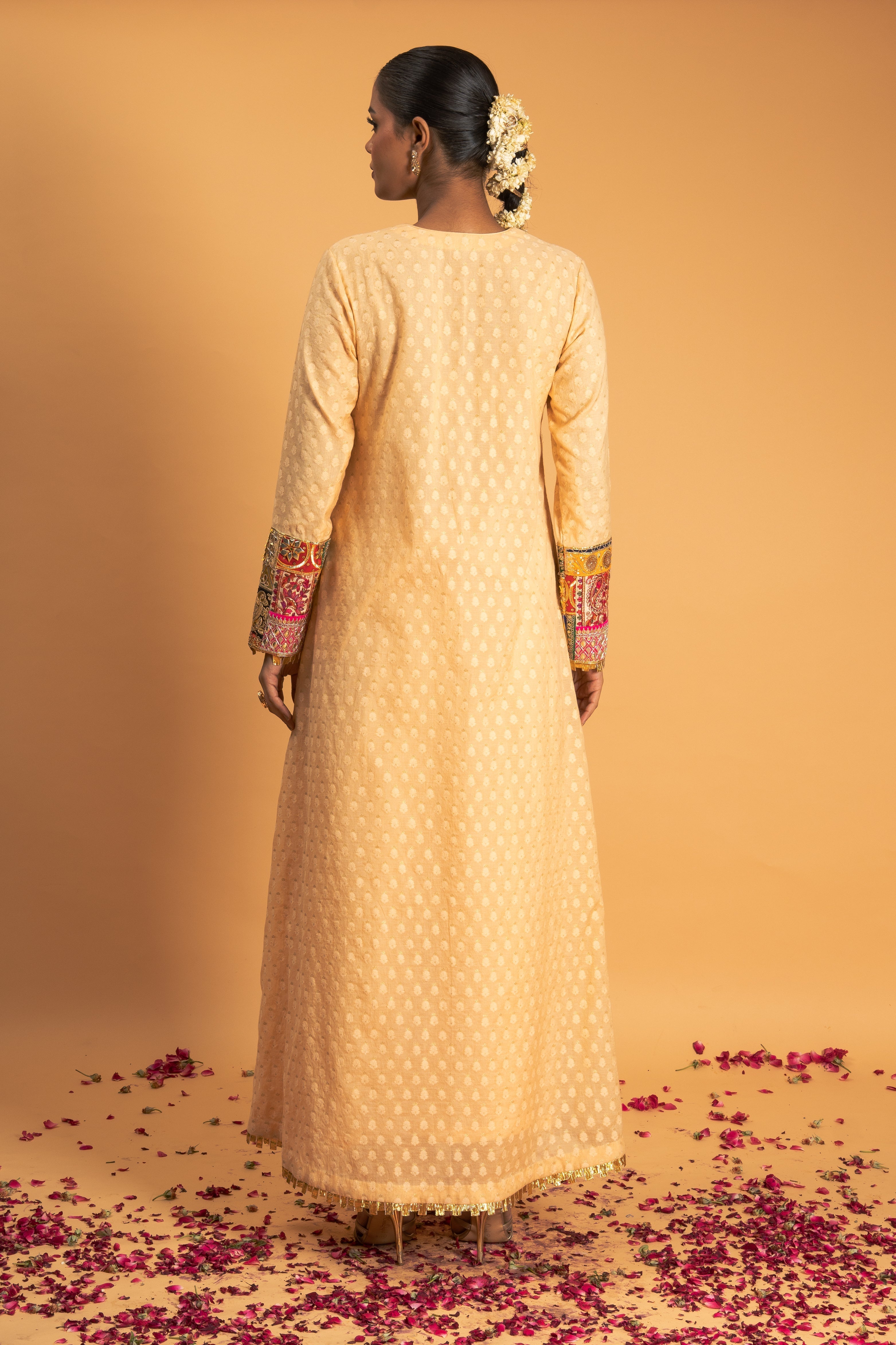 Light Peach Woven Chanderi Kurta Set