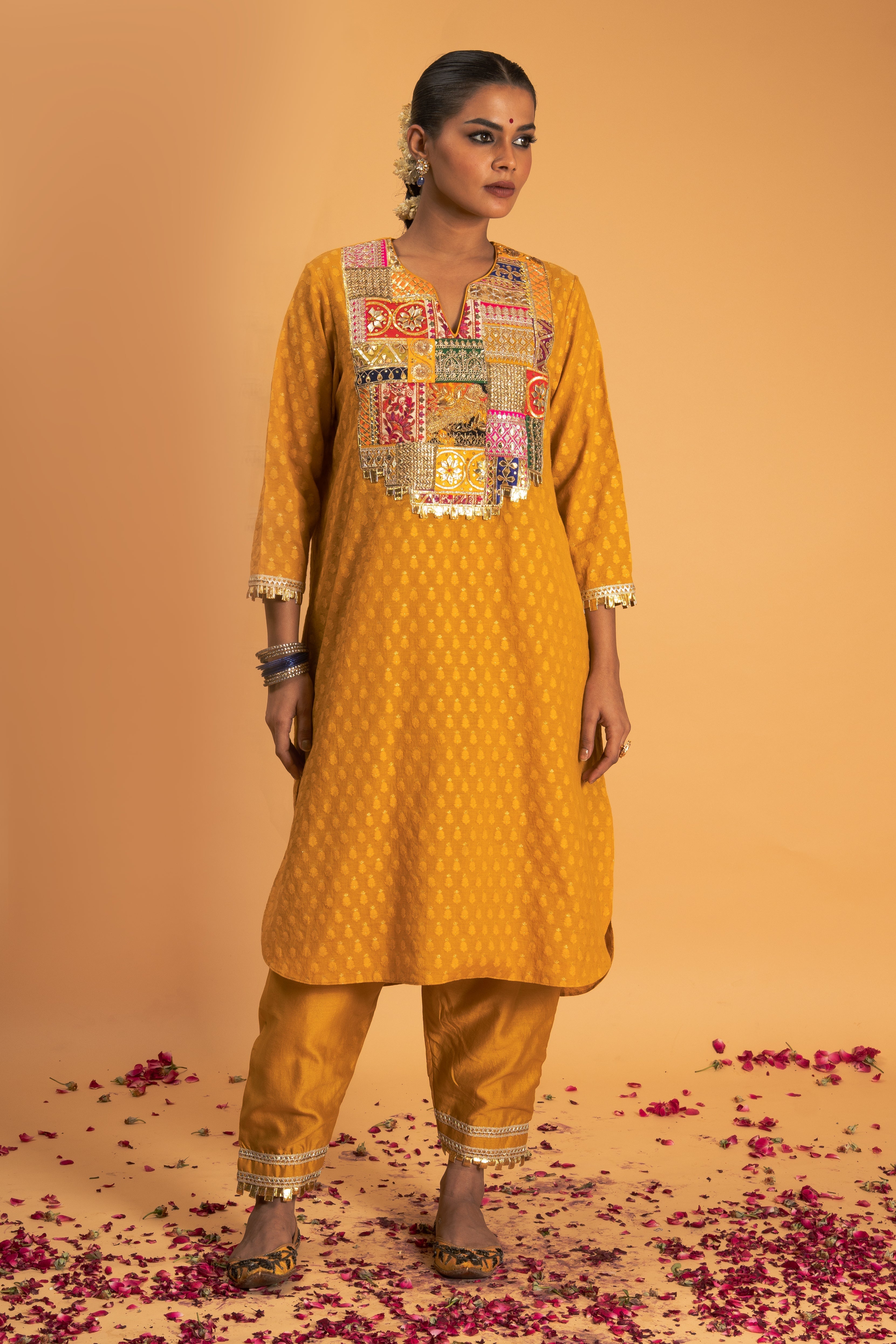 Mustard Chanderi Kurta