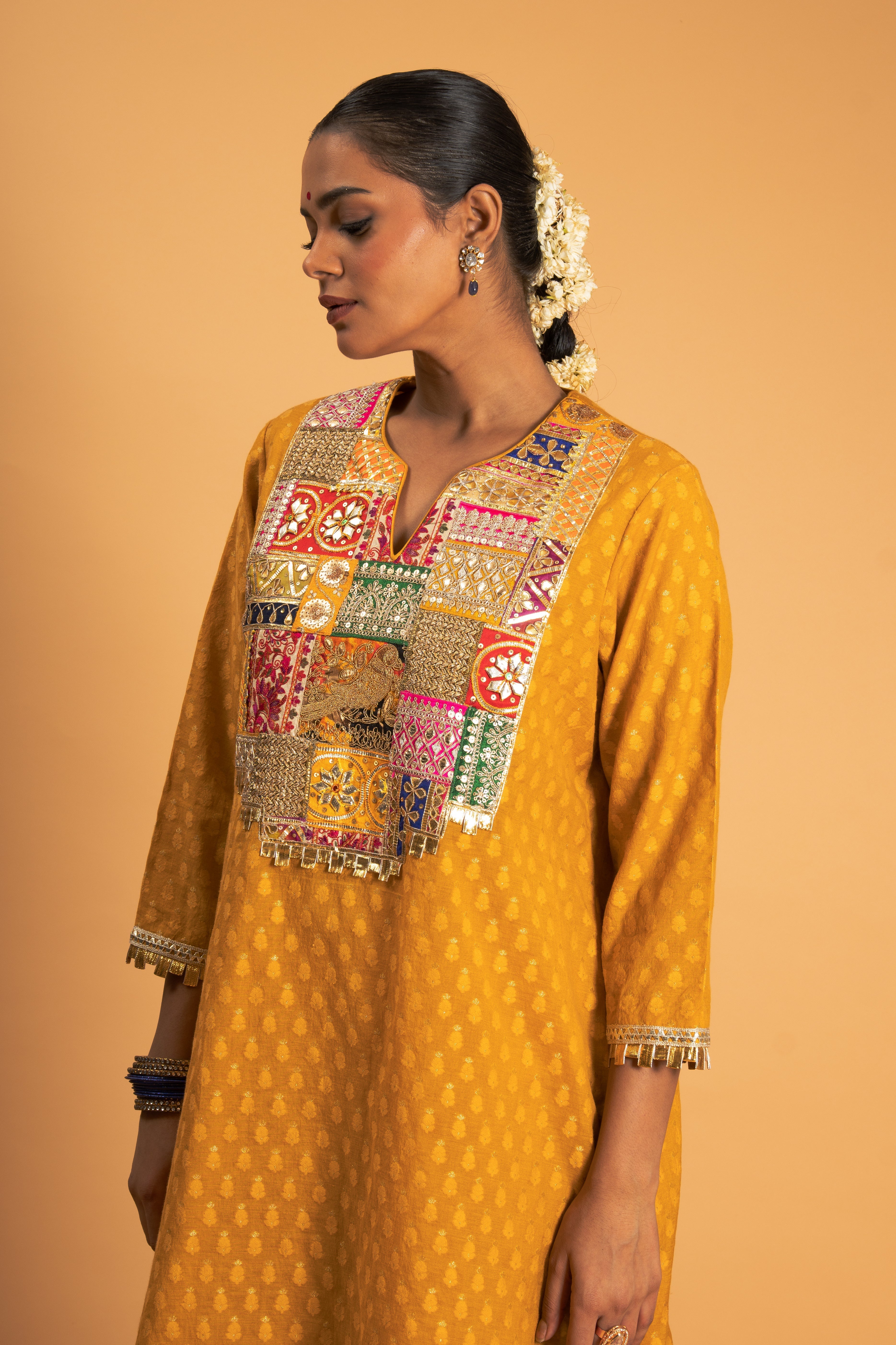 Mustard Chanderi Kurta