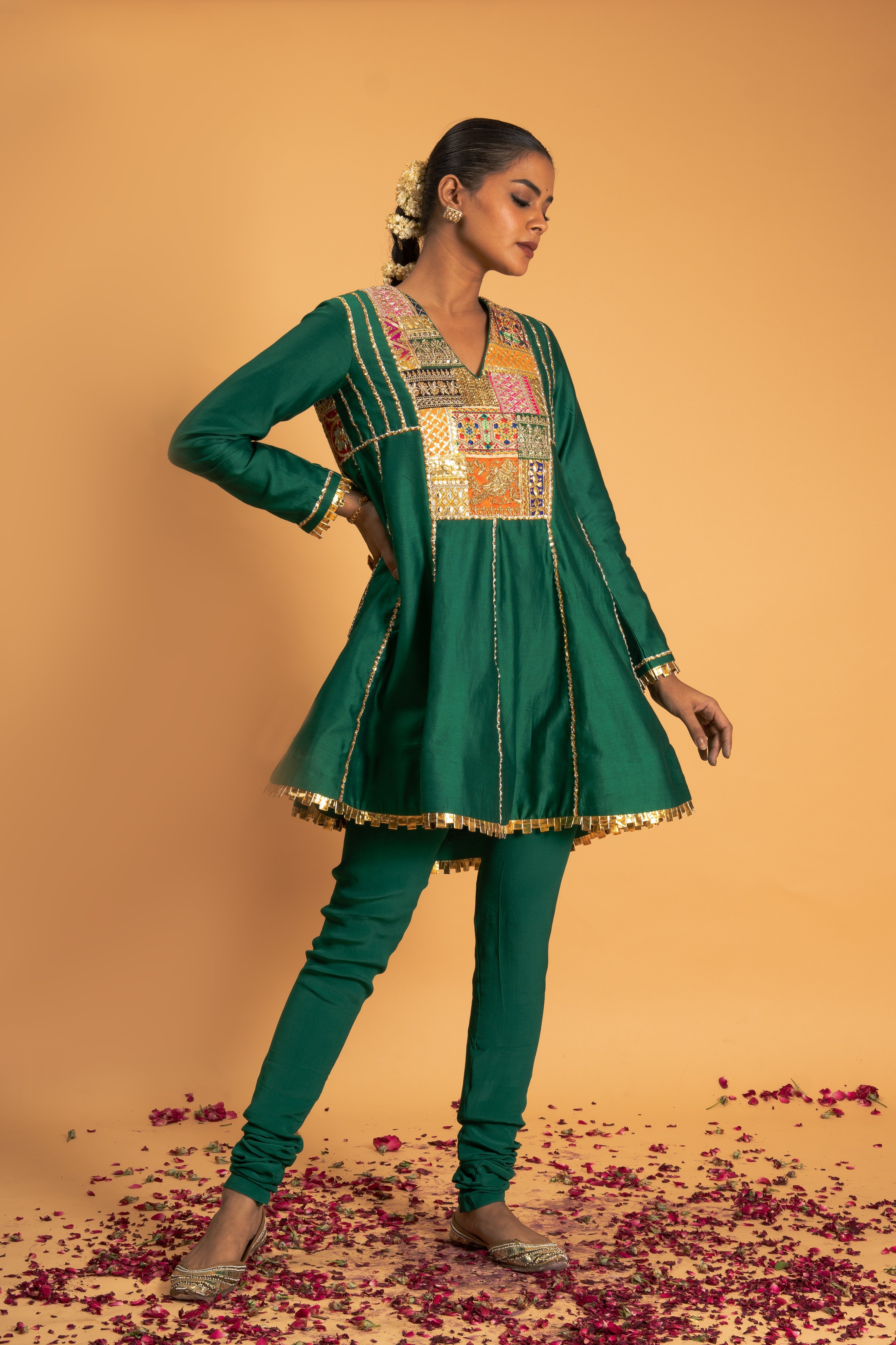 Green Chanderi Kurta Set