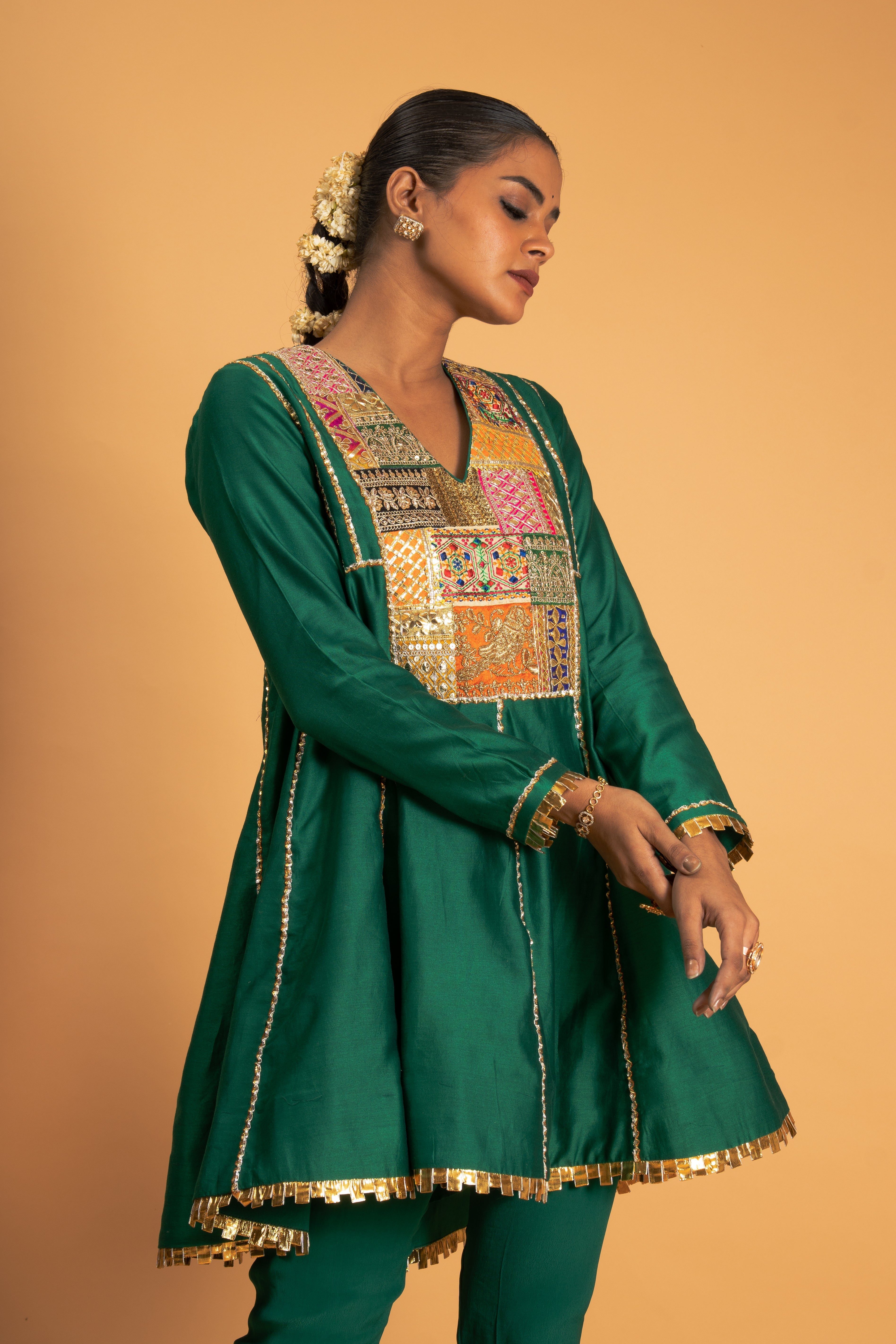 Green Chanderi Kurta Set