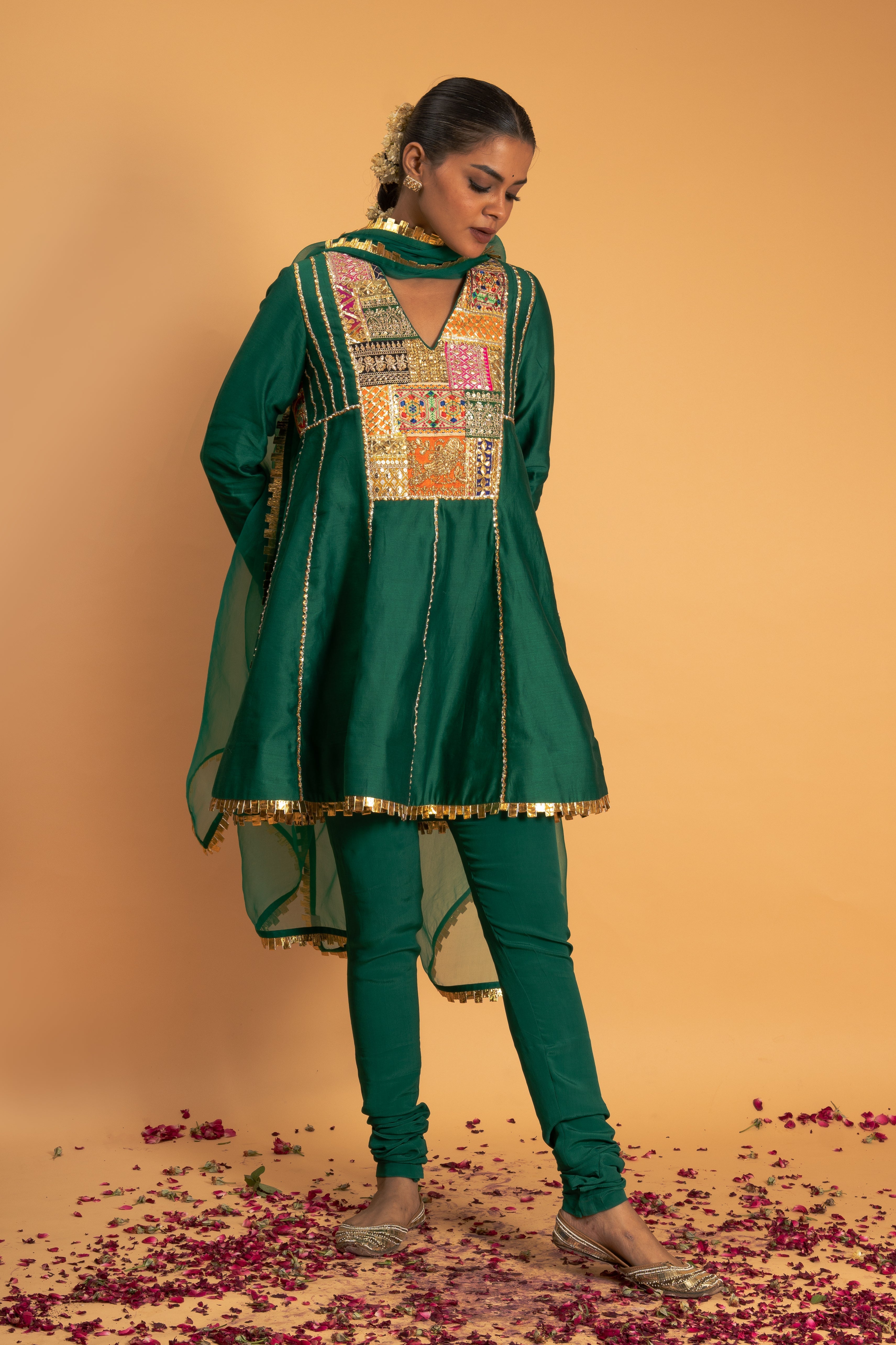 Green Chanderi Kurta Set