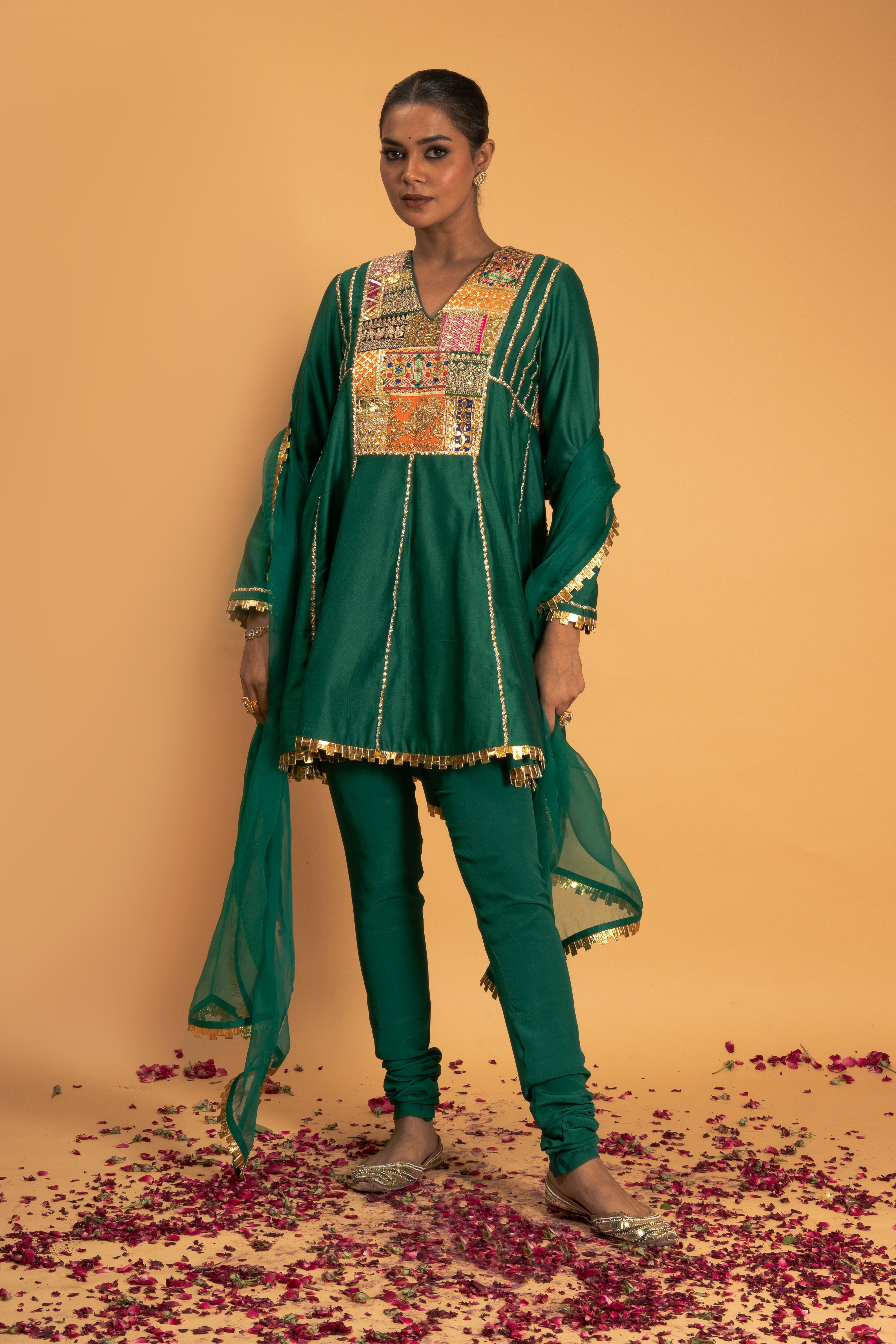 Green Chanderi Kurta Set