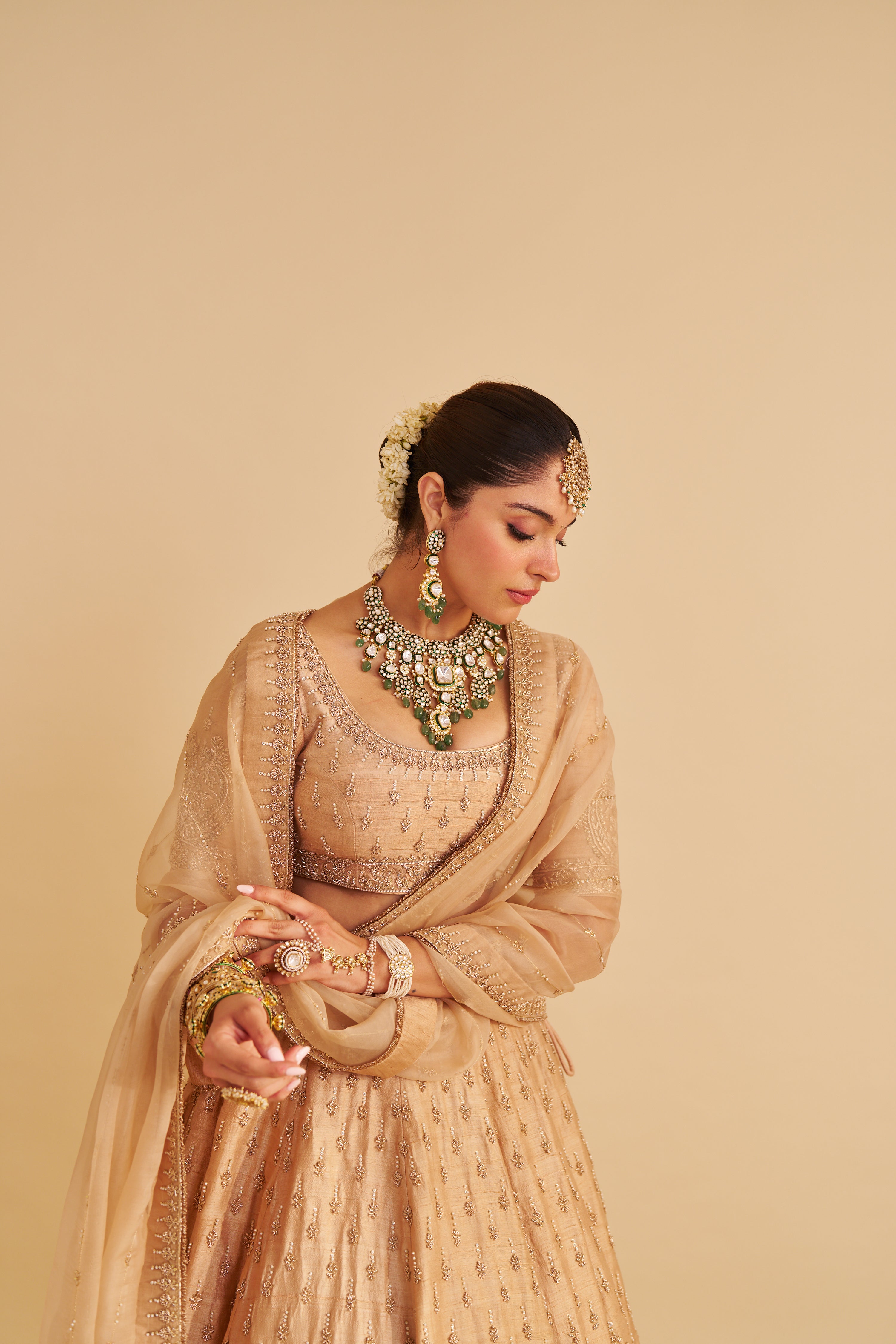 Aaliya - Dabka Zardozi Embroidered Raw Silk Gold Lehenga Set