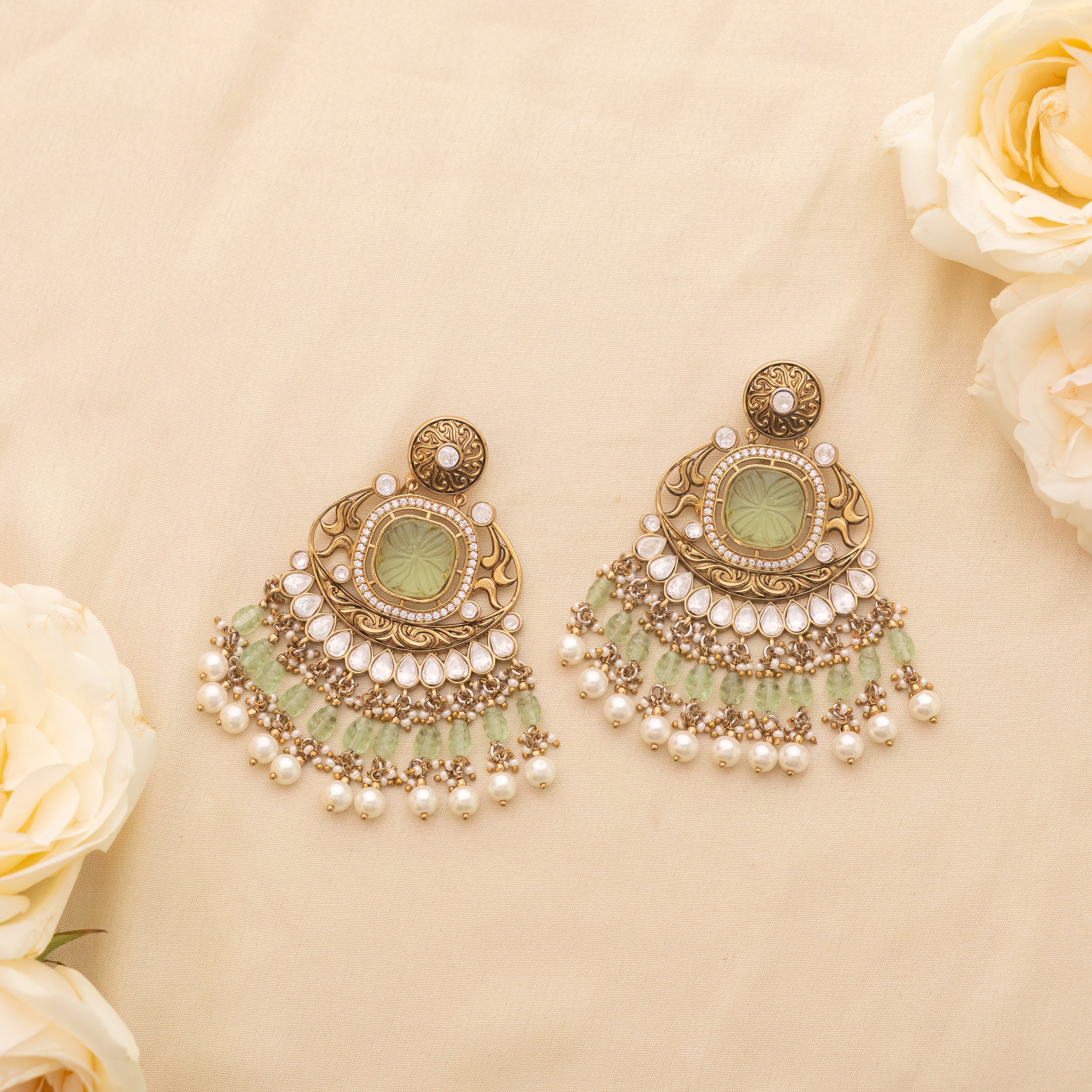 Gitika Light Green Polki Earrings