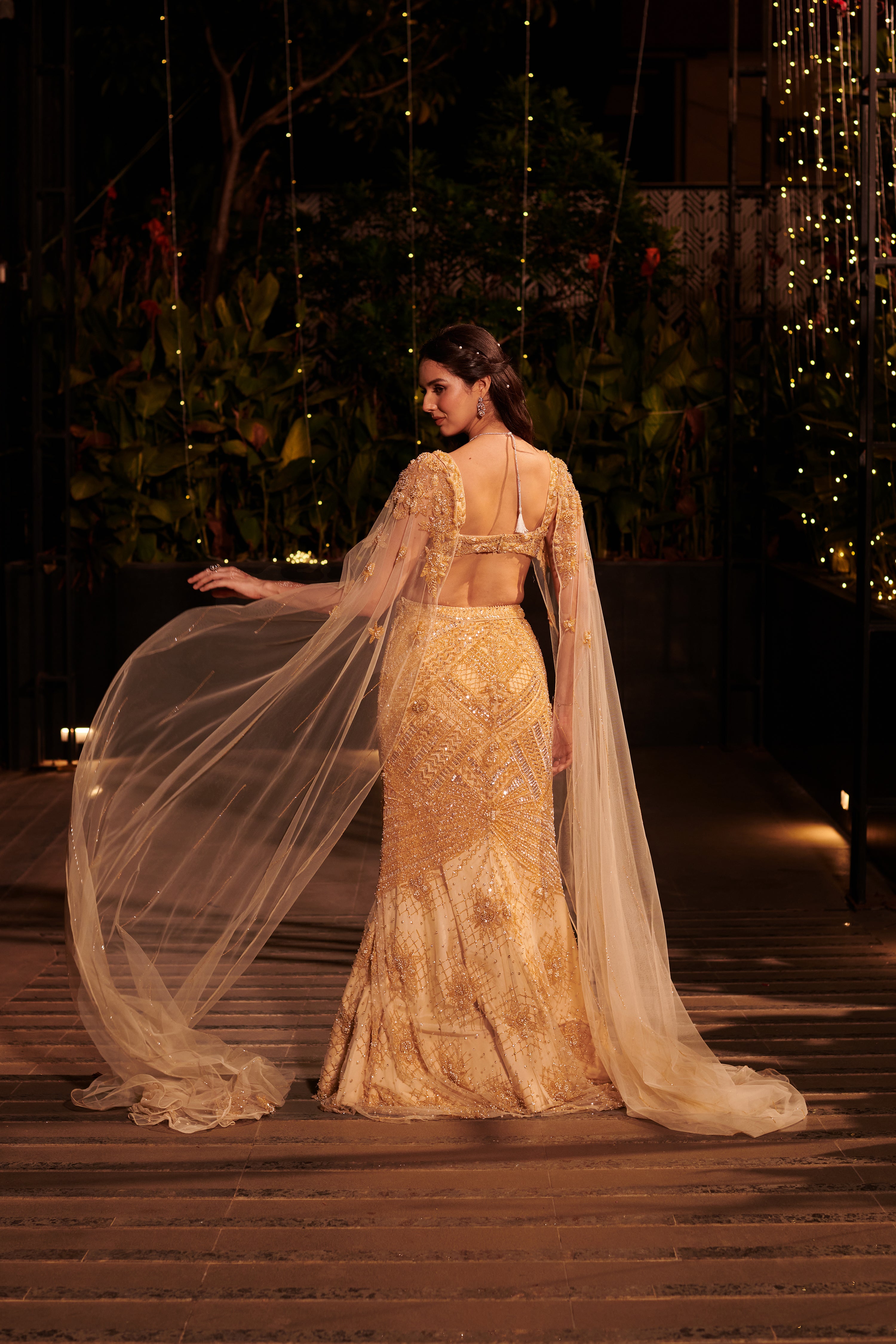 Champagne Shower Lehenga Set. 3 (Lehenga + Blouse + Cape)