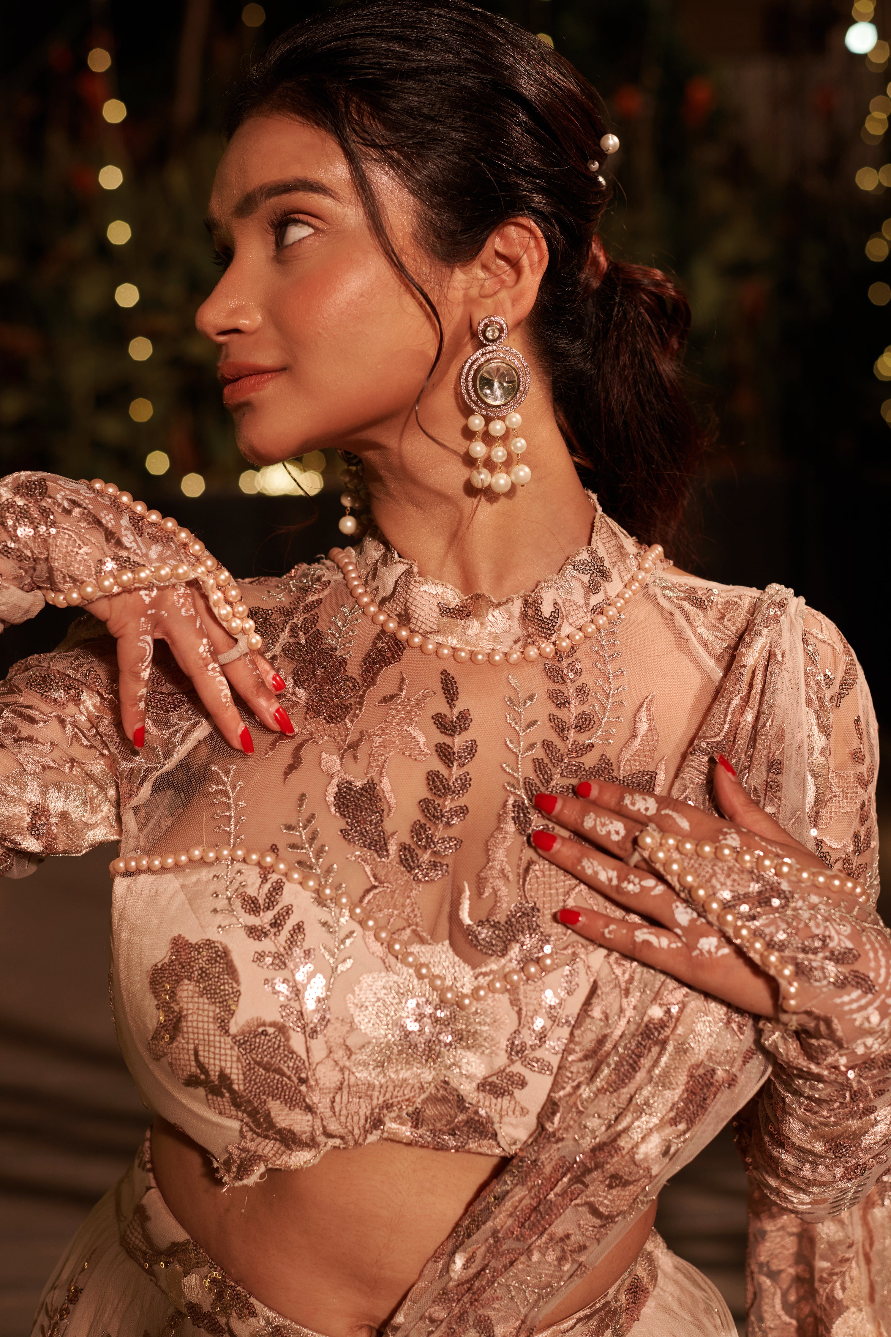 Bronze Affair Lehenga Set. 2 (Lehenga with attached drape dupatta + Blouse)